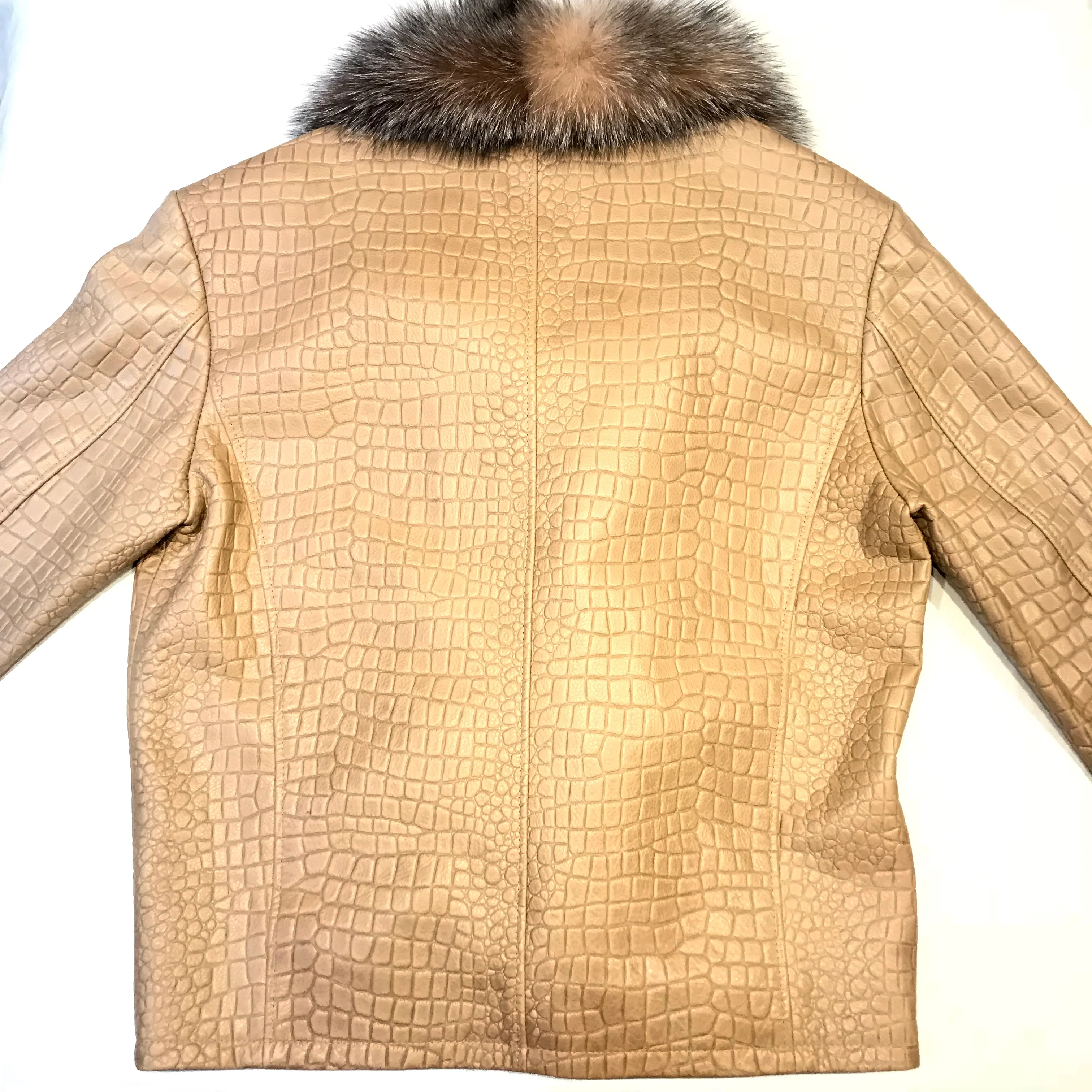 Kashani Dune Alligator Fox Fur Biker Jacket - Image 6