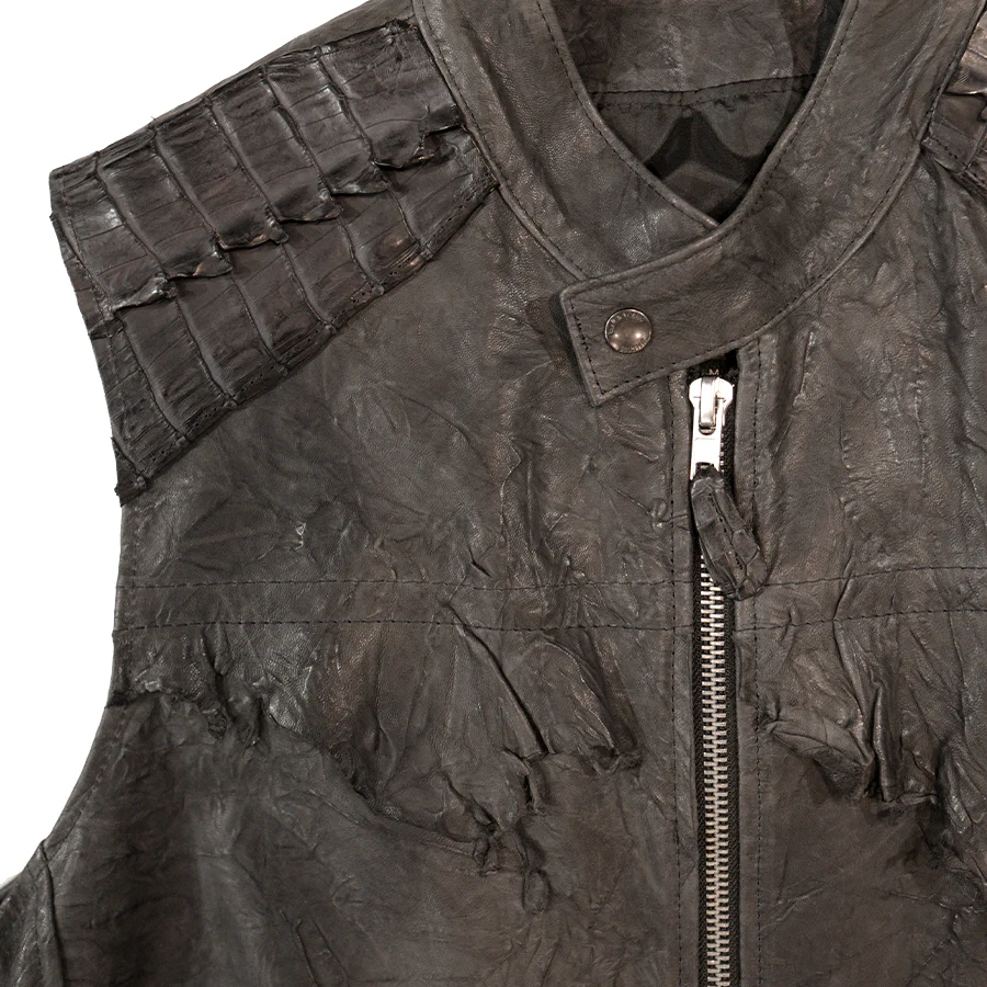 Kashani Raw Cut Distressed Lambskin Crocodile Tail Vest - Image 3