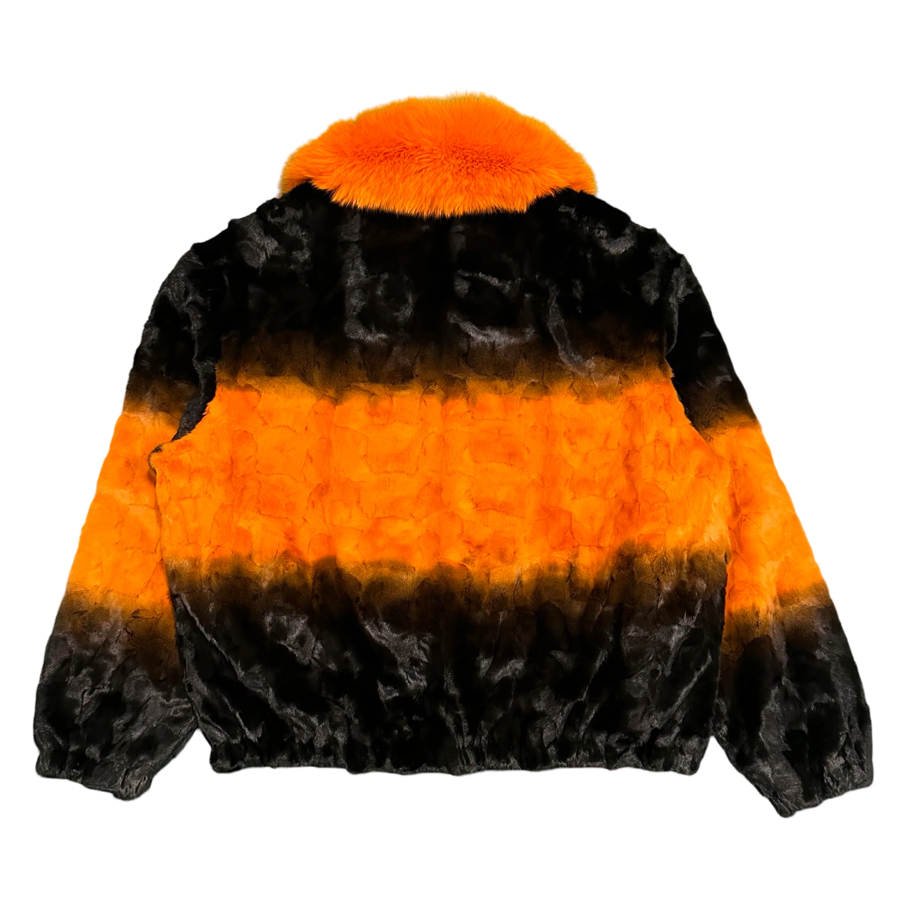 Kashani Faded Black/Orange Diamond Cut Mink Fox Collar Fur Coat - Image 4