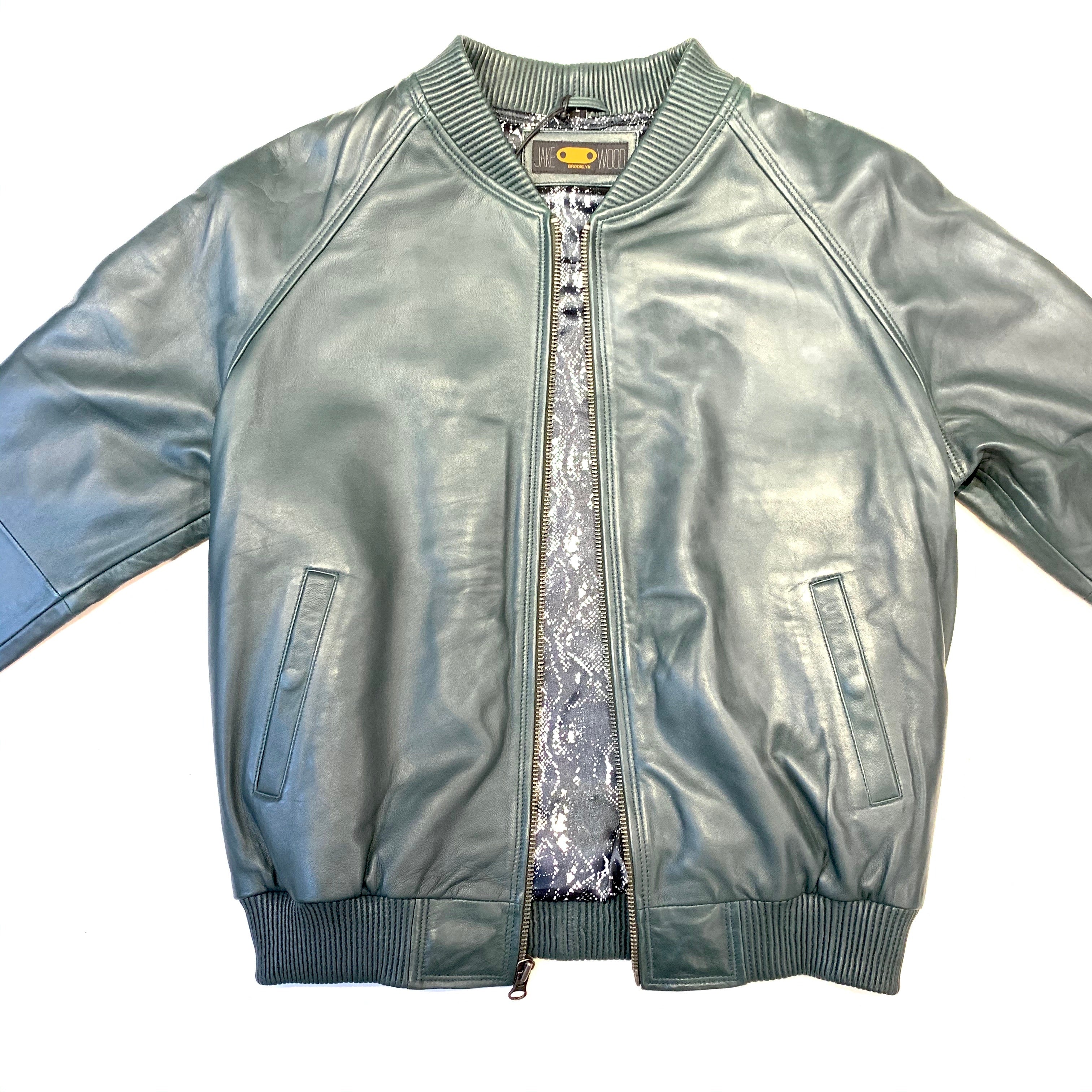 Kashani Forest Green Naked Lambskin Bomber Jacket - Image 3