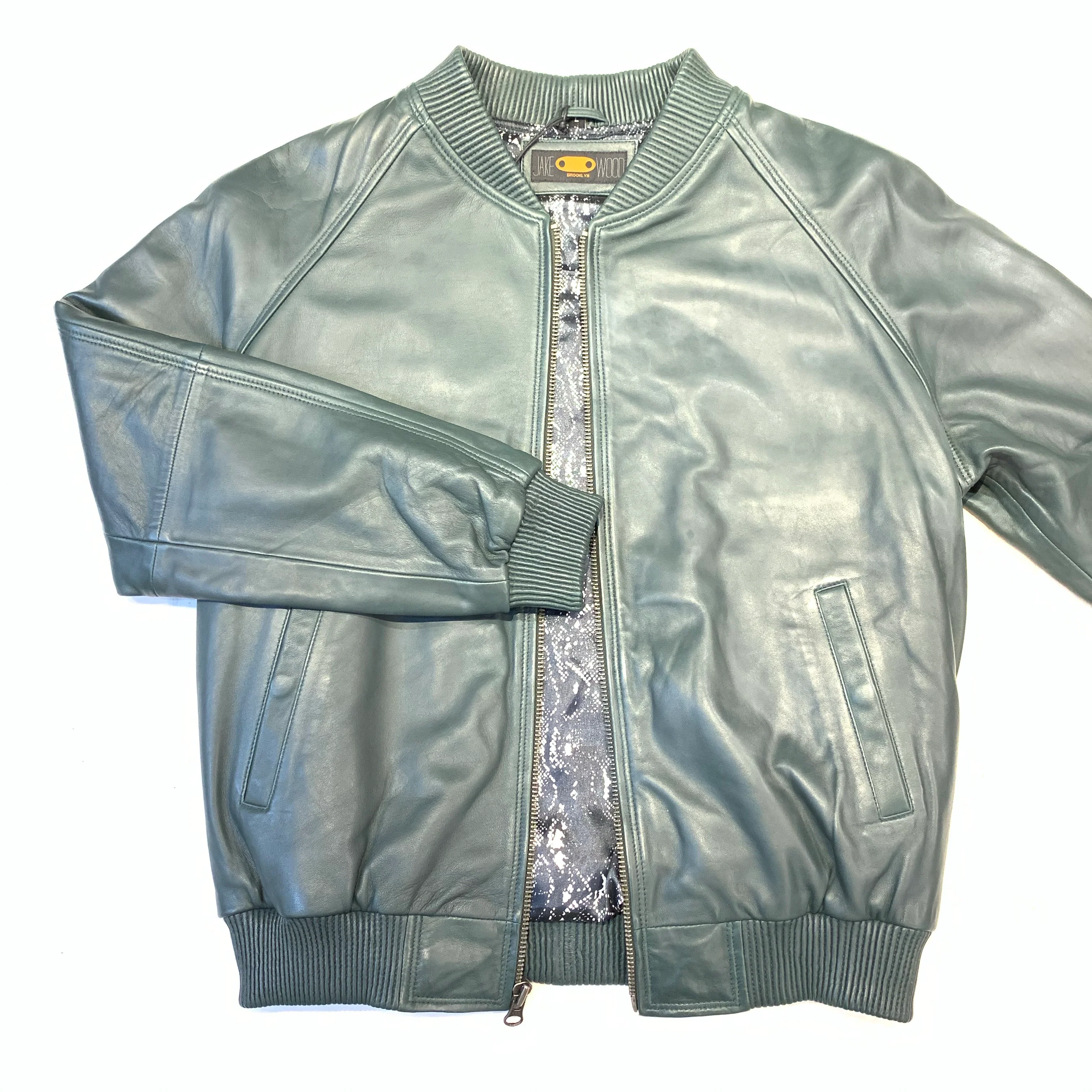 Kashani Forest Green Naked Lambskin Bomber Jacket - Image 5