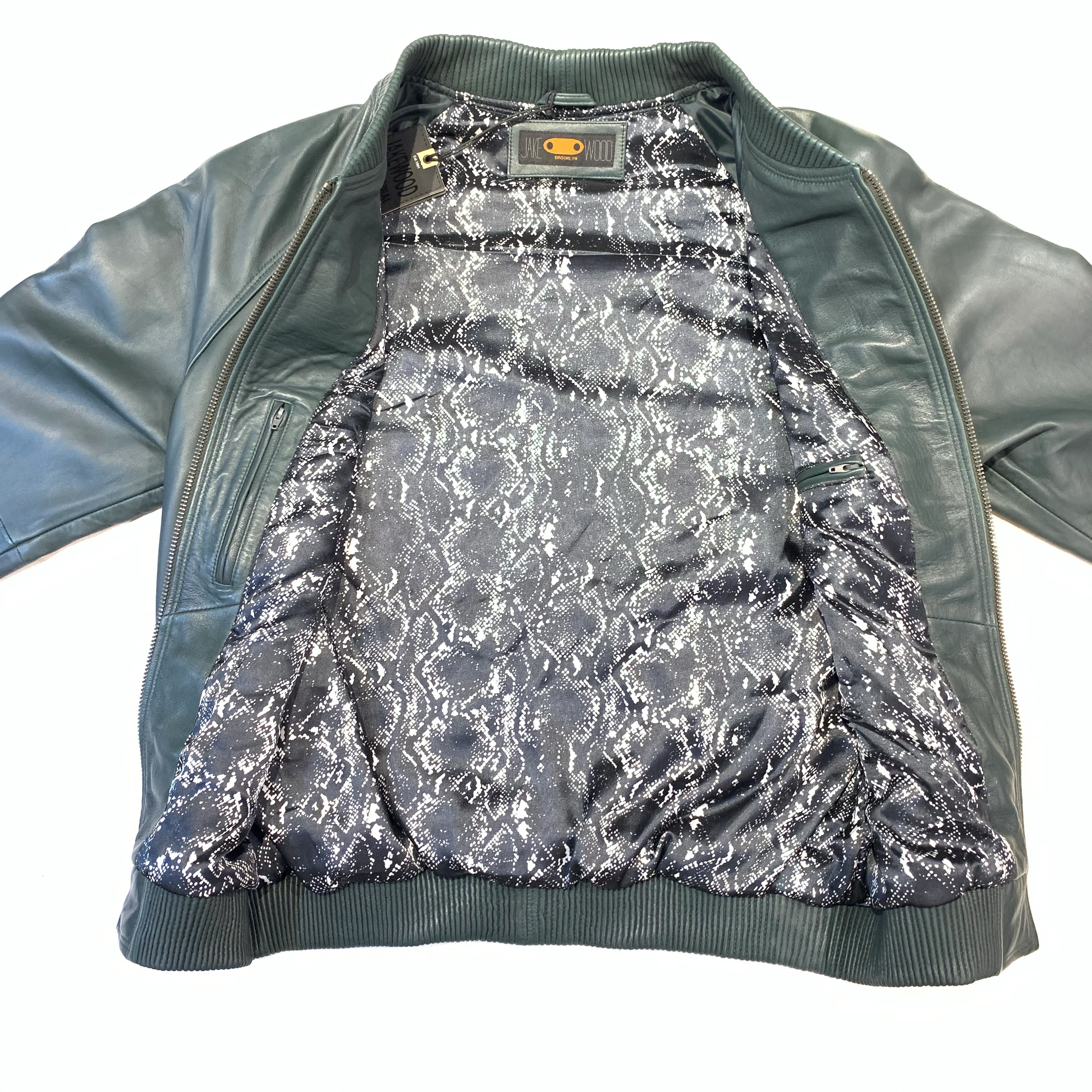 Kashani Forest Green Naked Lambskin Bomber Jacket - Image 6