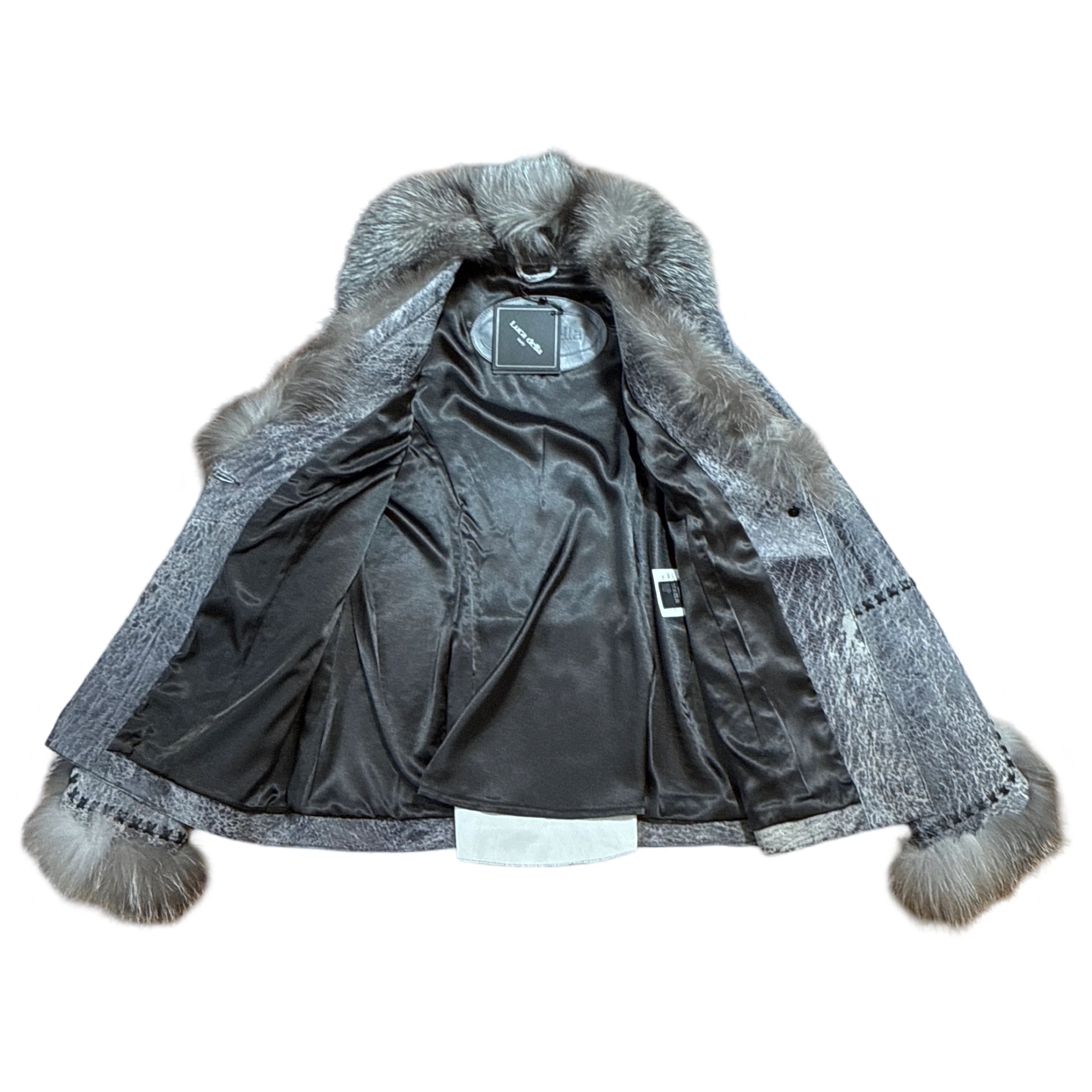 Kashani Grey Distressed Leather Jacket with Fox Fur Collar & Cuffs - Image 8