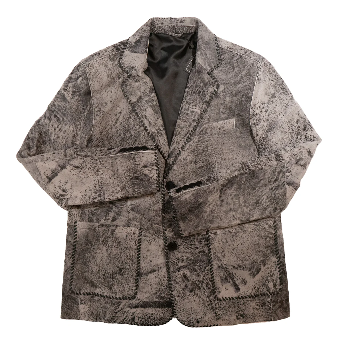 Kashani Grey Distressed Suede Lambskin Leather Blazer - Image 3