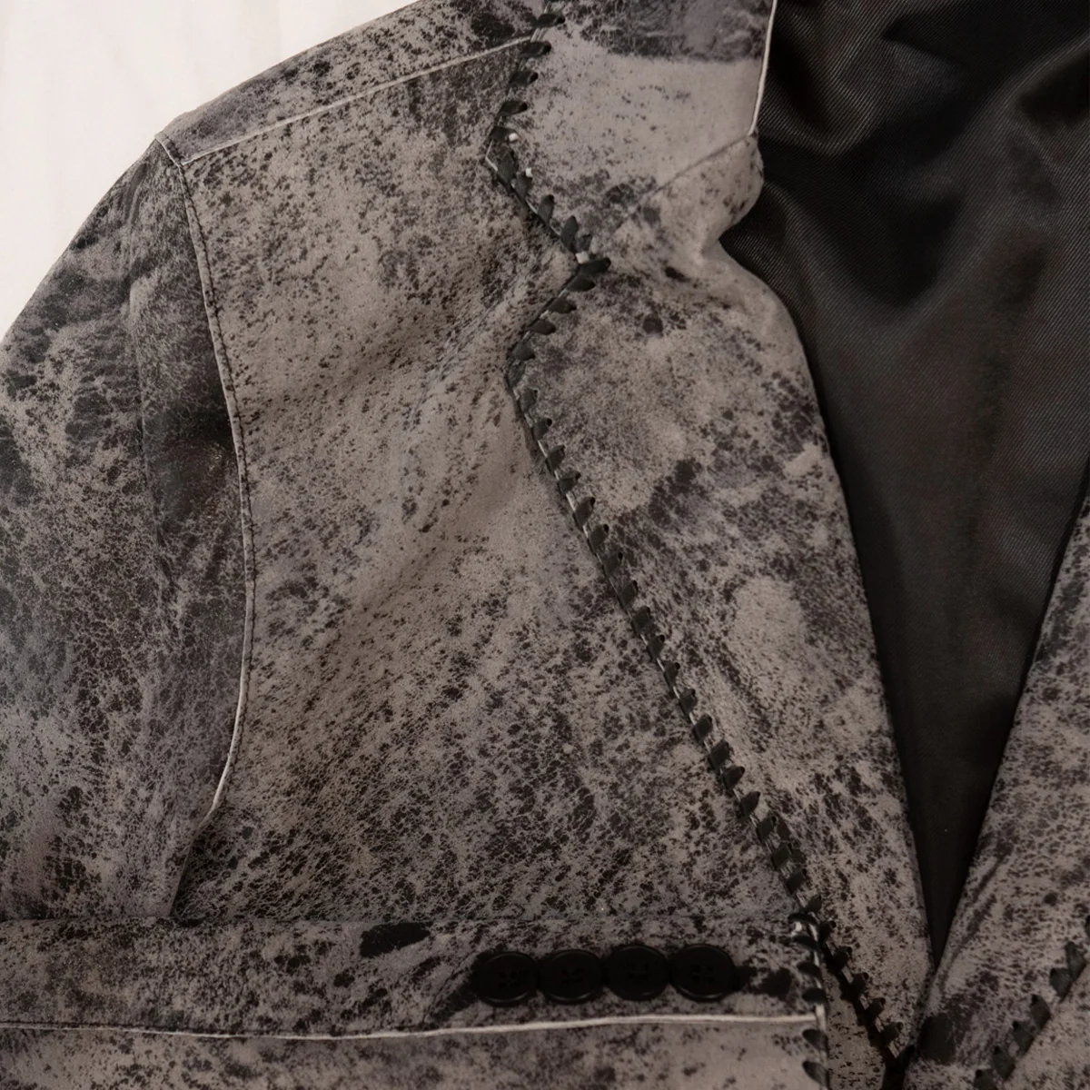 Kashani Grey Distressed Suede Lambskin Leather Blazer - Image 4