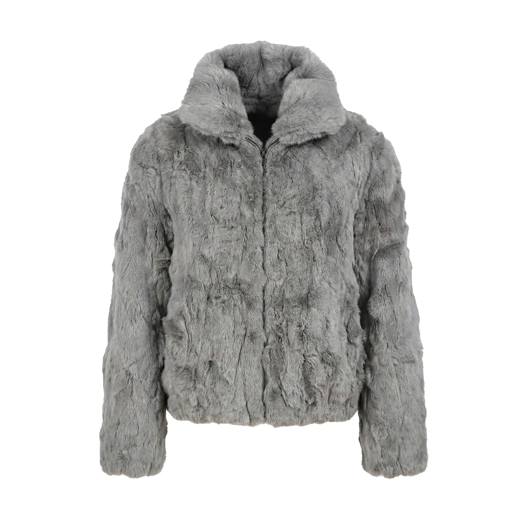 Kashani Grey Rex Rabbit Fur Bomber Jacket