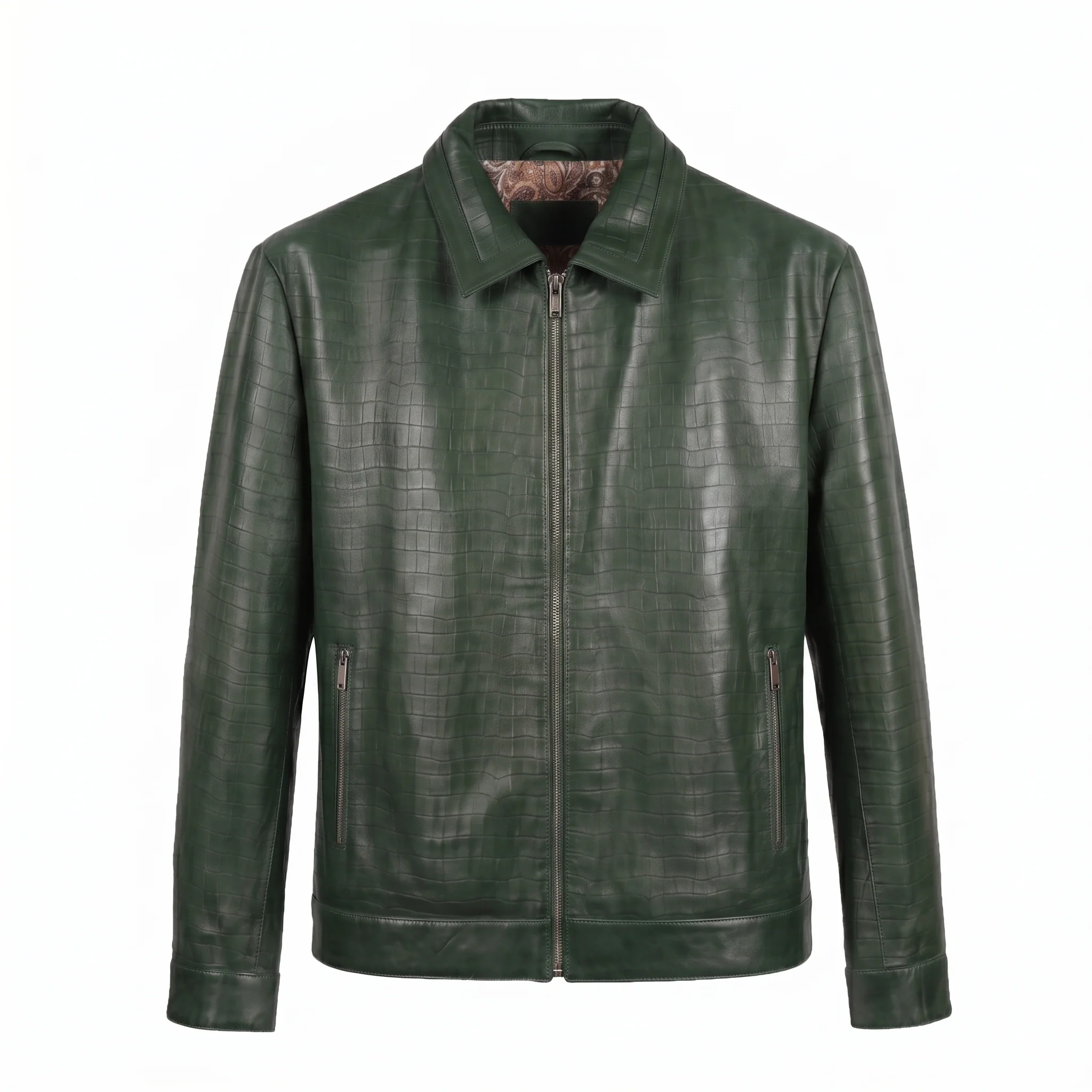 Kashani ID Men's Bottle Green Embossed Alligator Leather Jacket