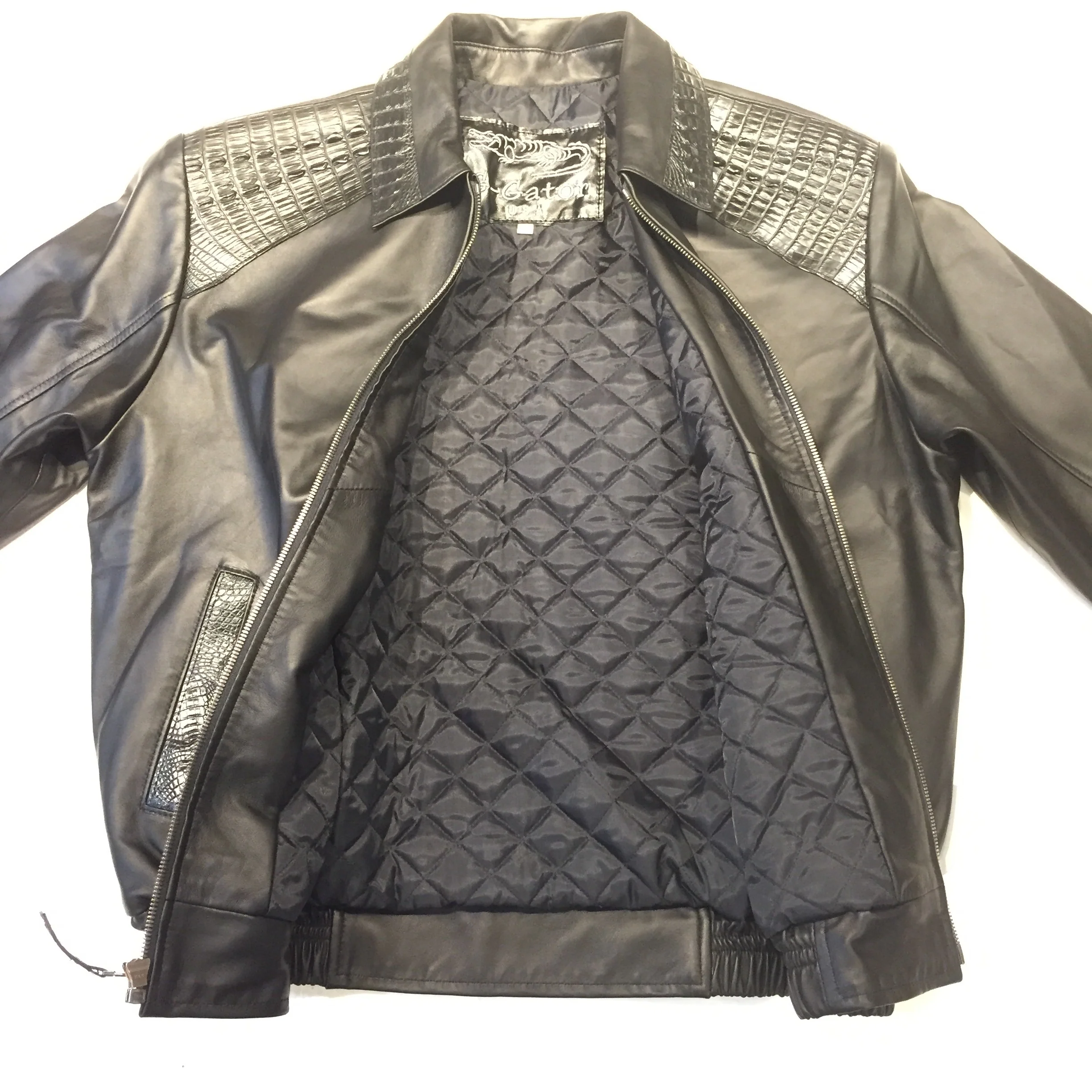 Kashani Jet Black Alligator Full Lambskin Bomber Jacket - Image 3