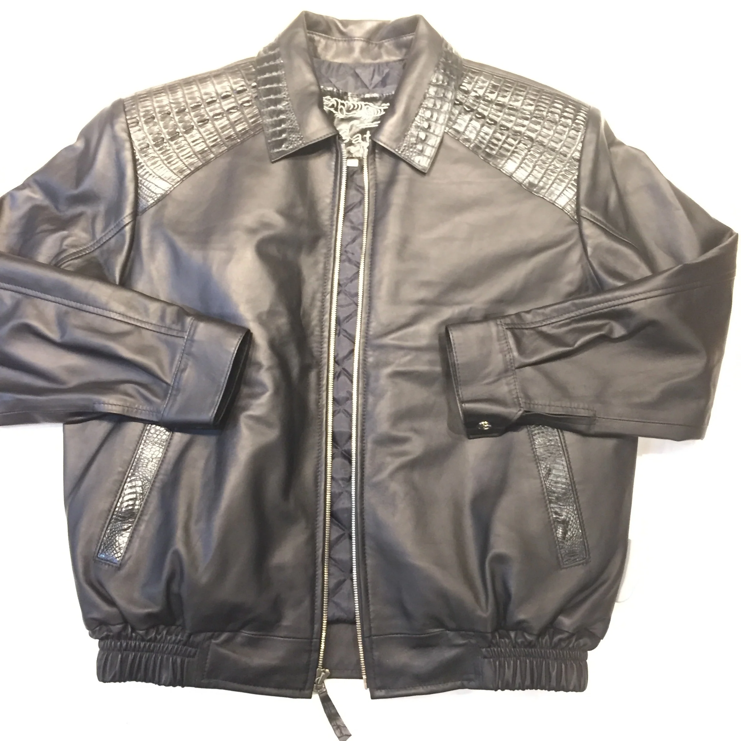 Kashani Jet Black Alligator Full Lambskin Bomber Jacket - Image 4