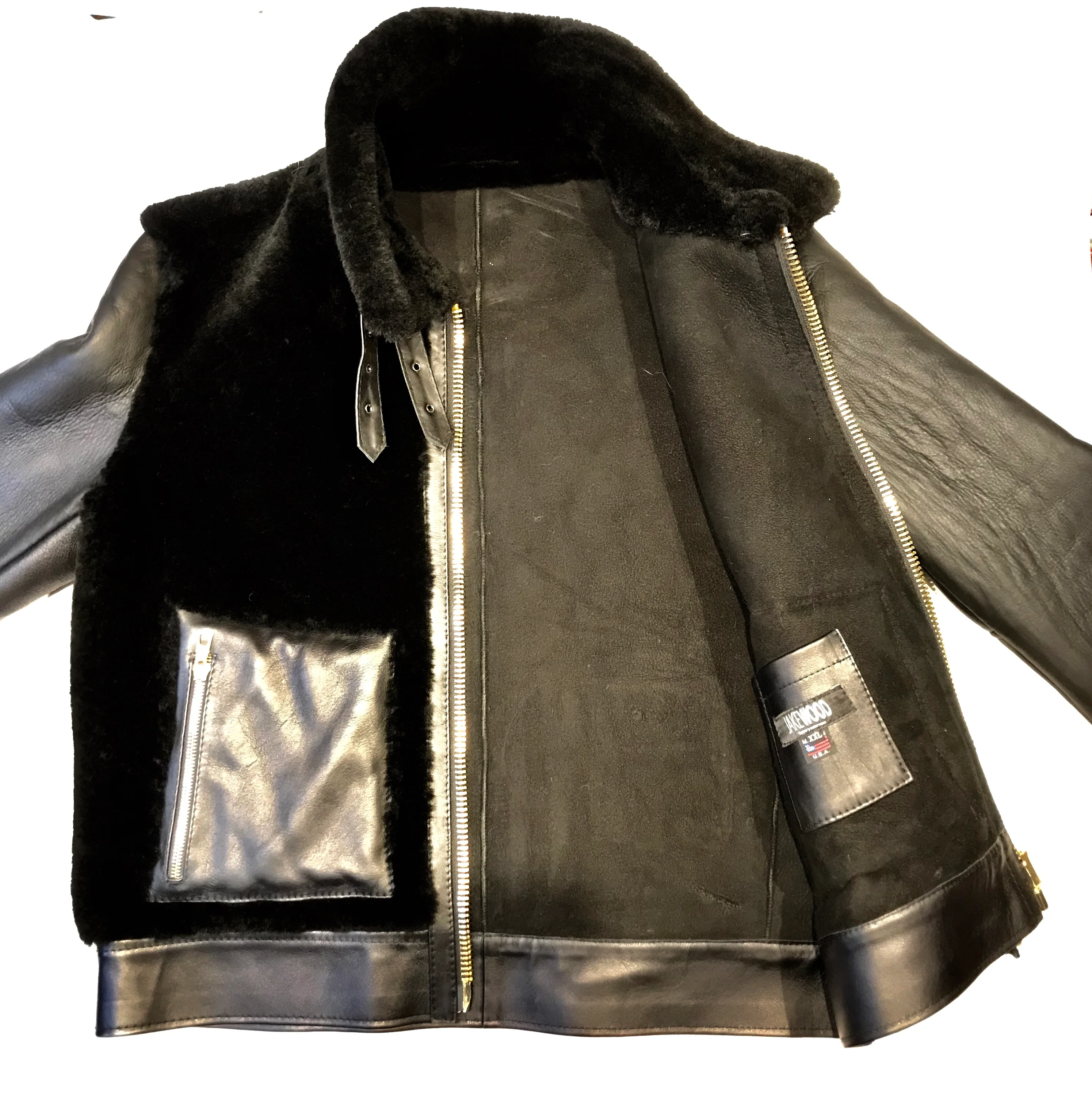 Kashani Jet Black Double Pocket Mouton Shearling Jacket - Image 4