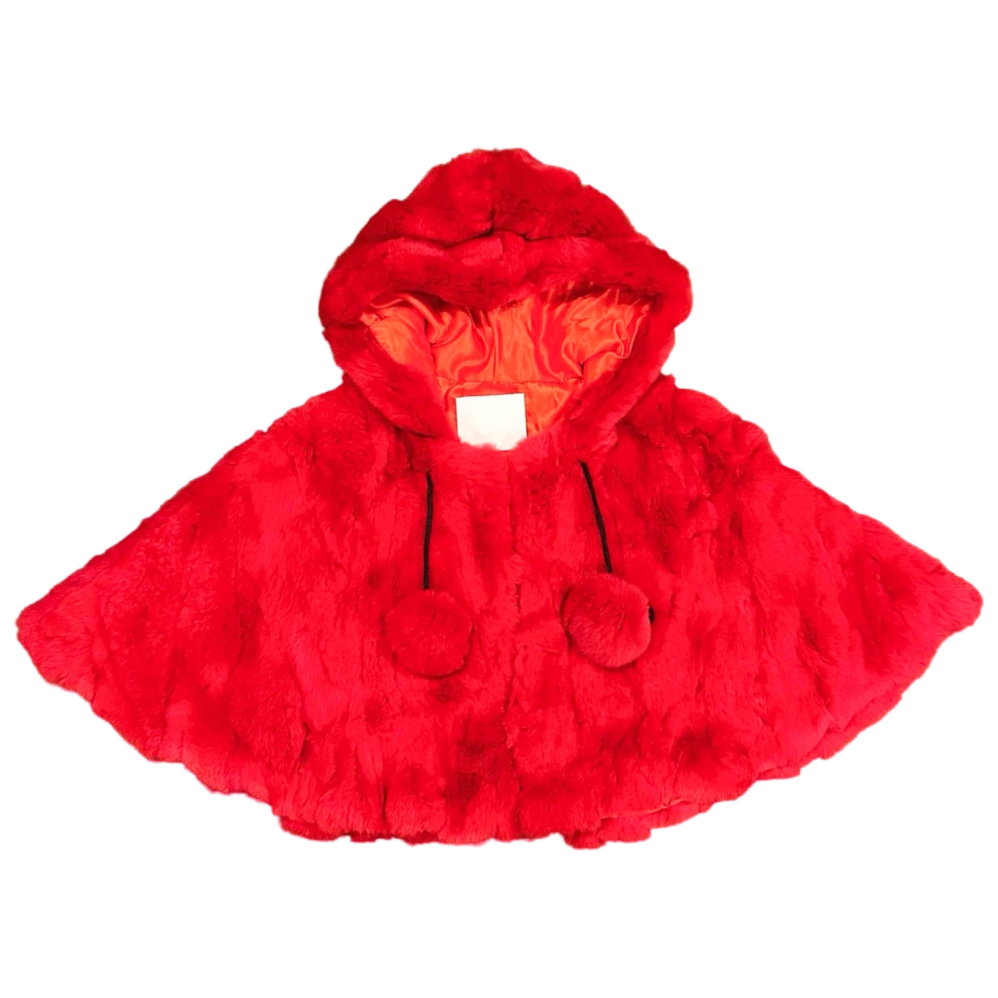 Kashani Kids Red Rabbit Fur Hooded Cape