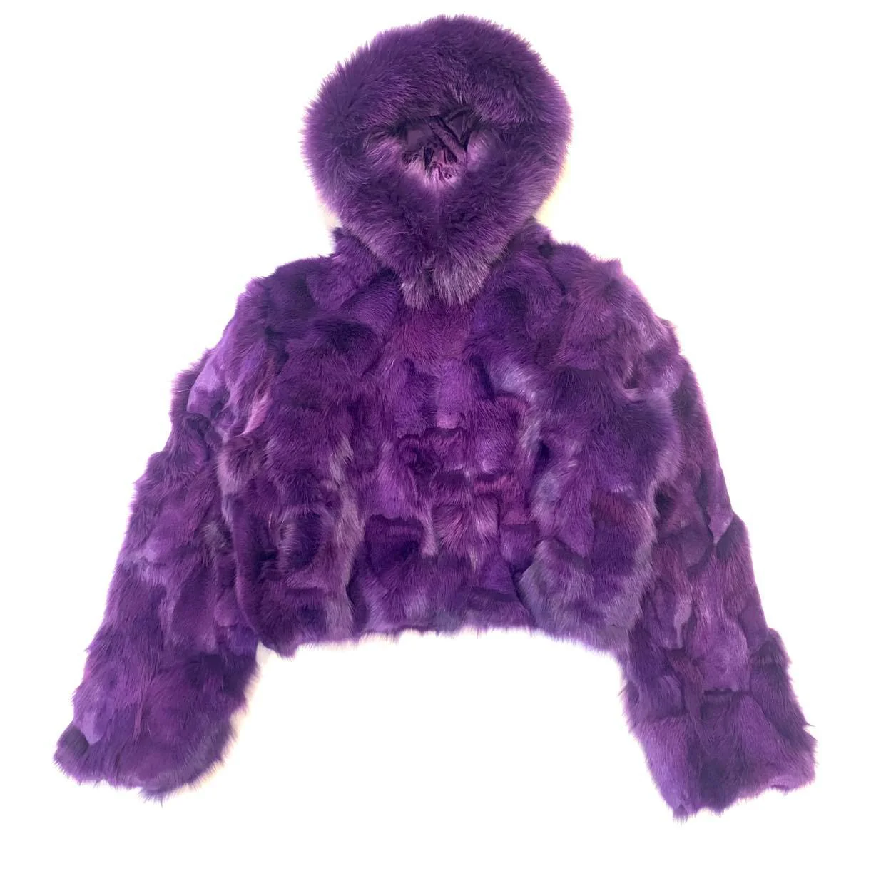 Kashani Ladies Purple Hooded Fox Fur Coat - Image 2