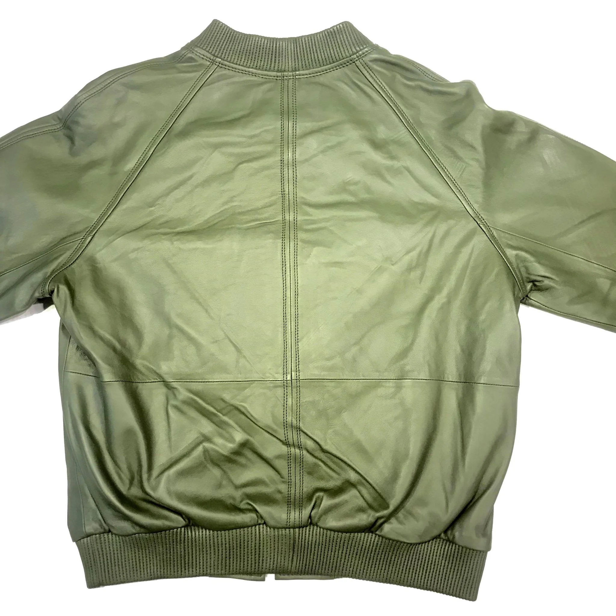 Kashani Olive Green Naked Lambskin Bomber Jacket - Image 5