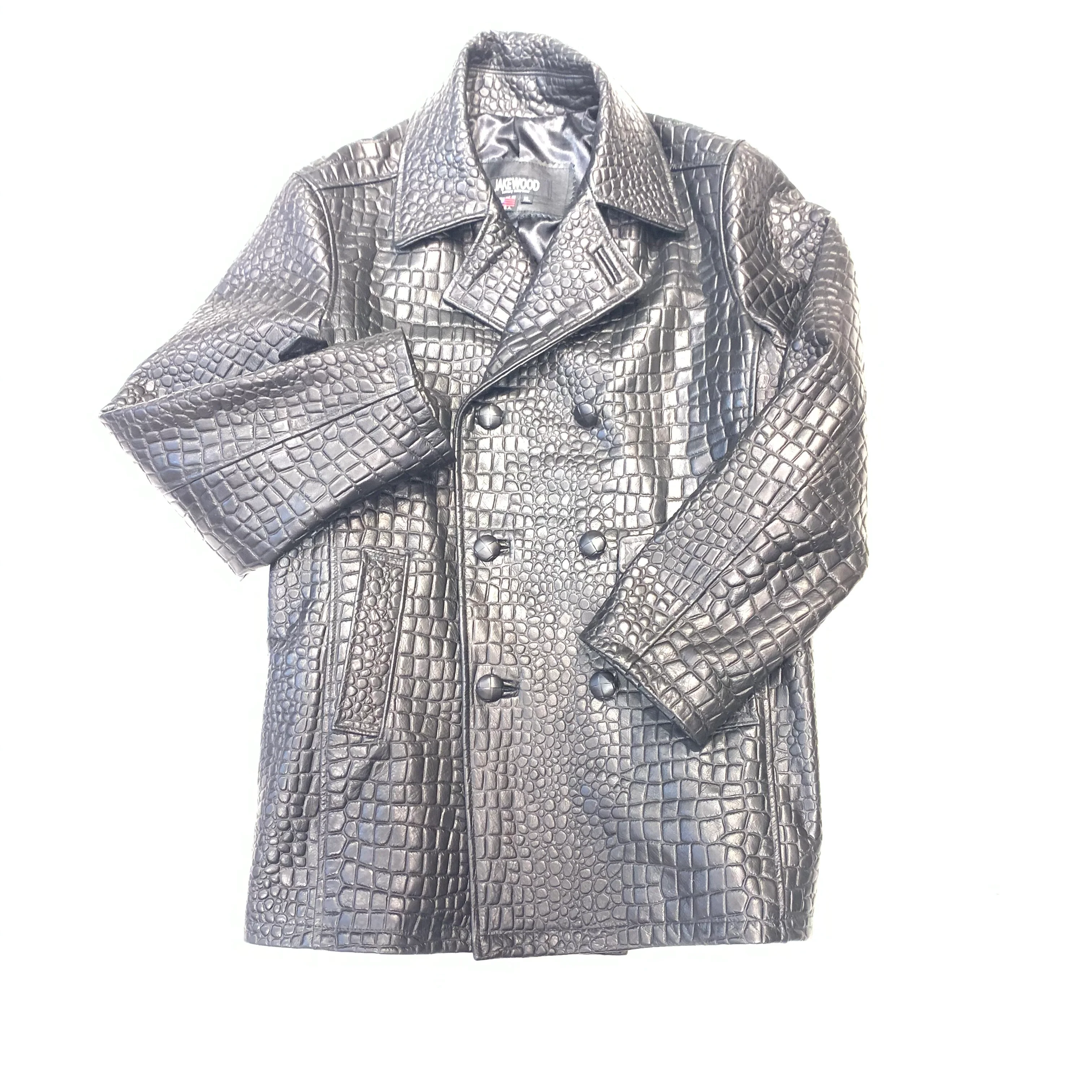 Kashani Men's Black Embossed Alligator Peacoat - Image 2