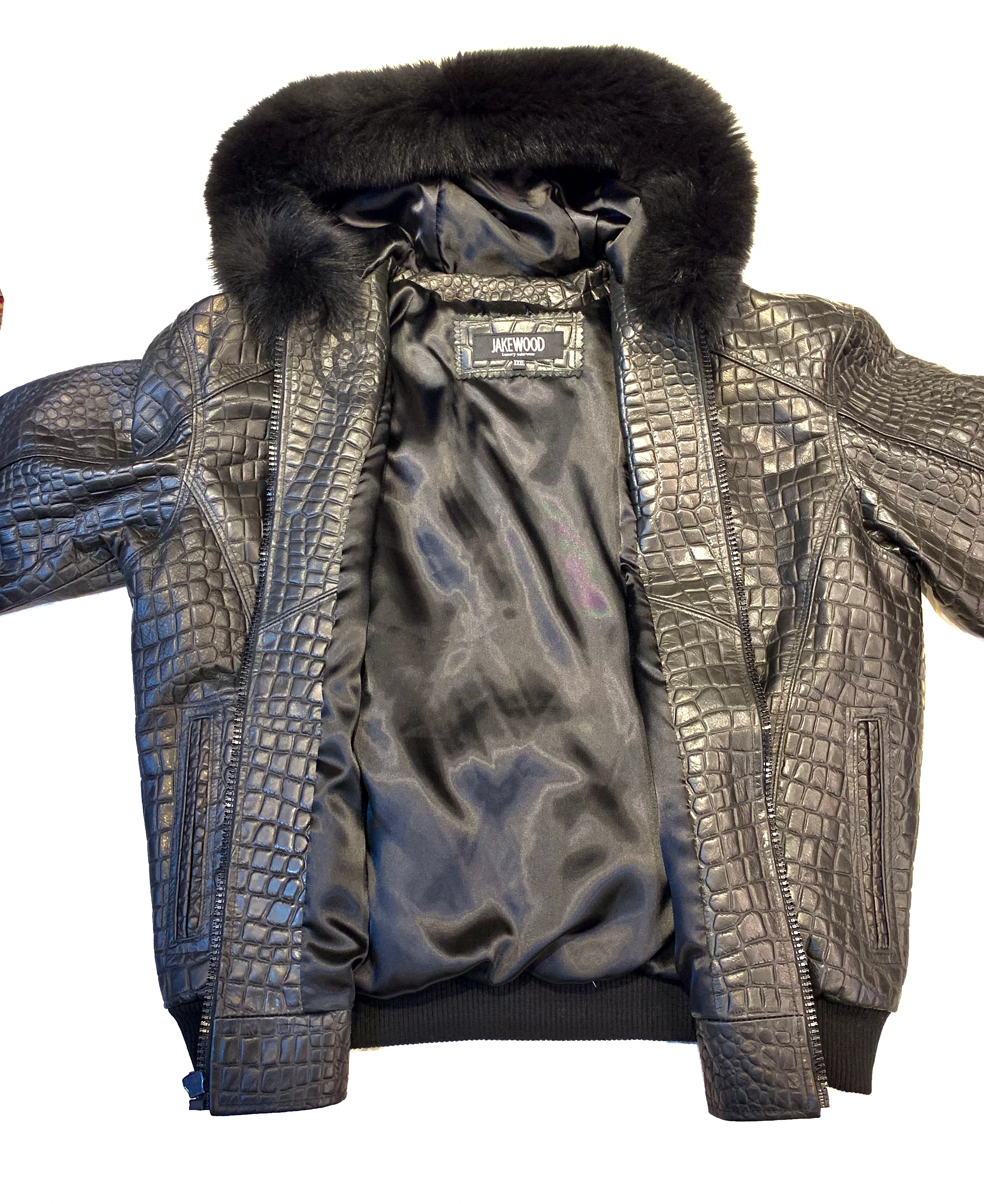 Kashani Men's Black Embossed Gator Fox Hooded Jacket - Image 8