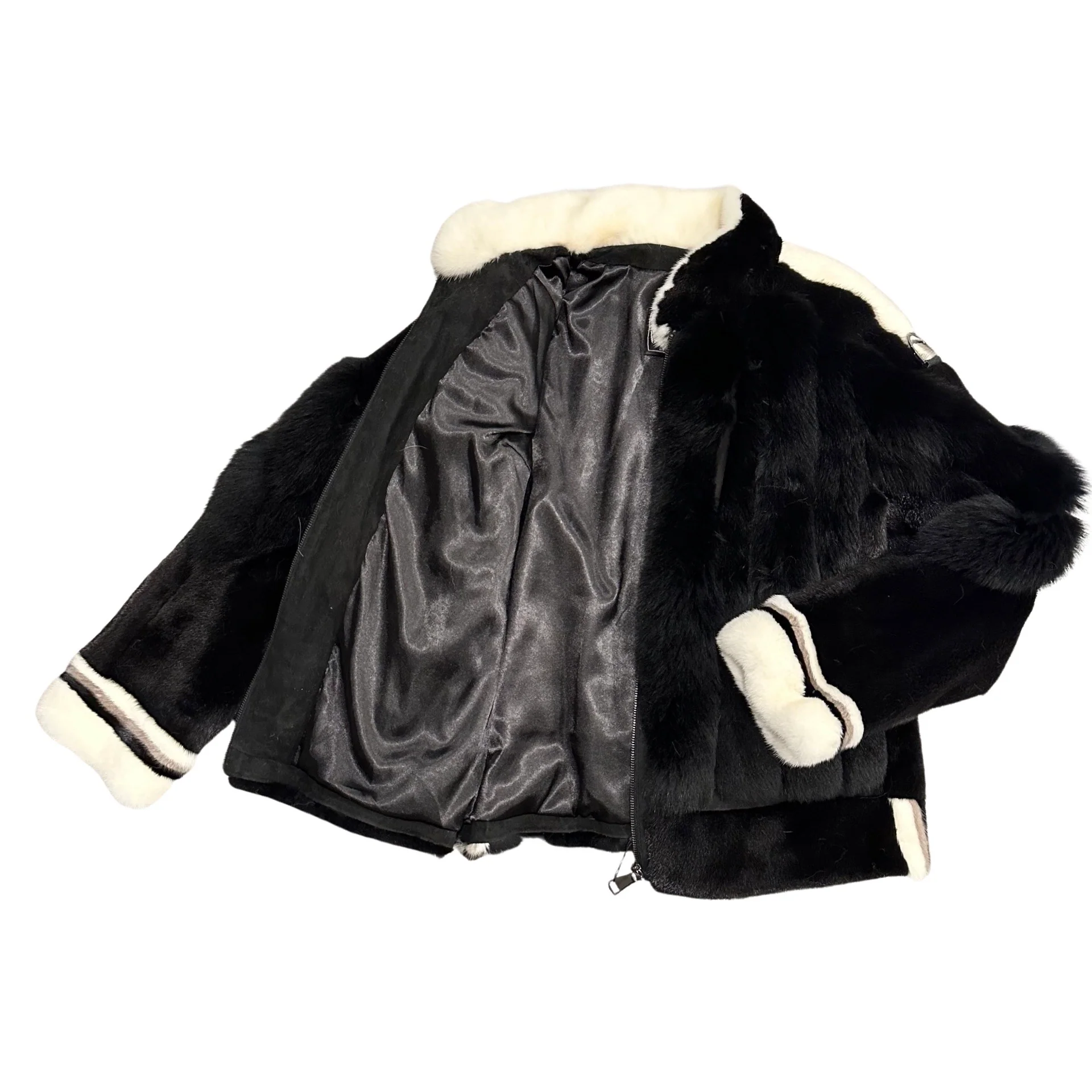 Kashani Men's Arctic Fox Black White Mink Fur Coat - Image 2