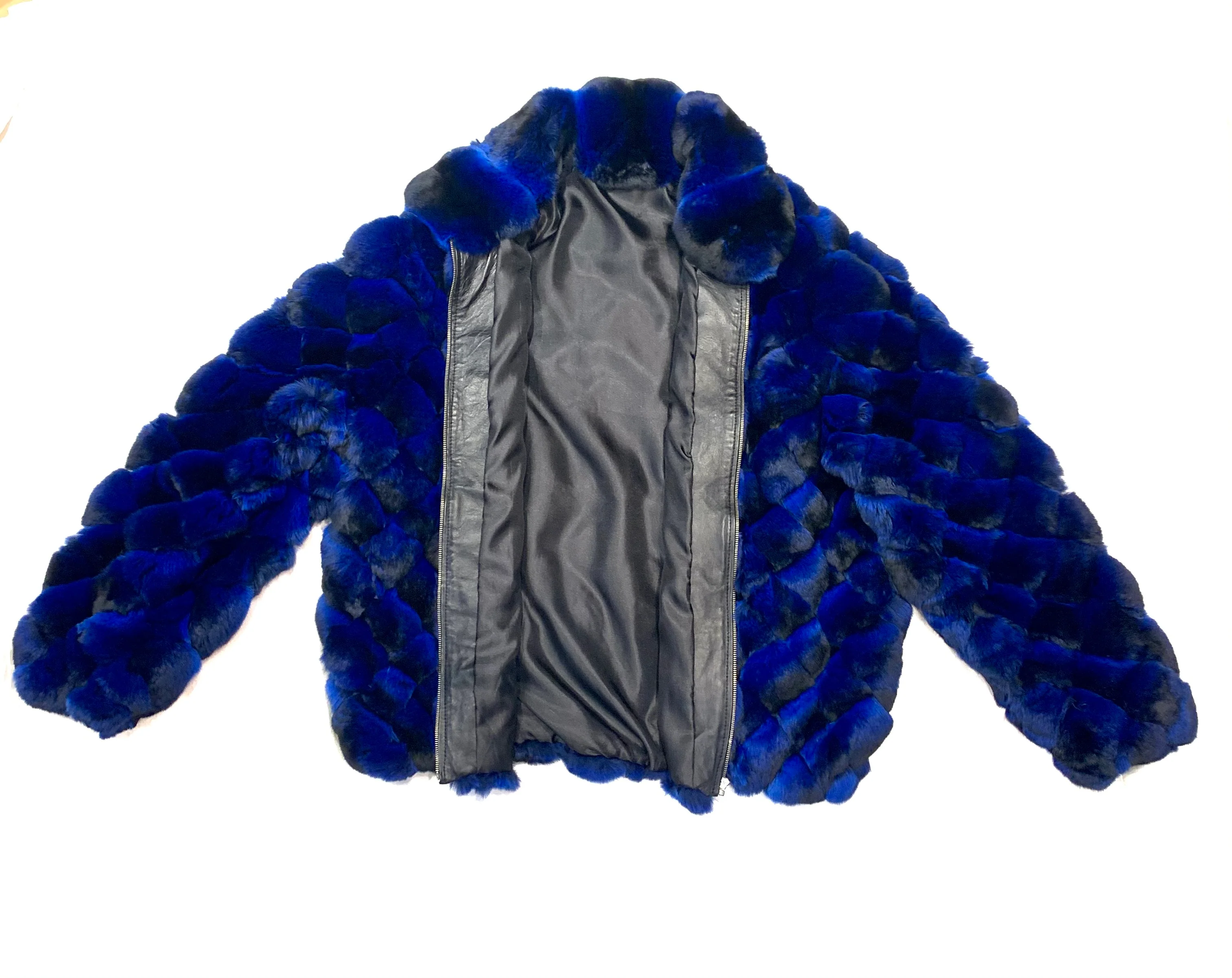 Kashani Men's Blue Black Diamond Cut Full Chinchilla Coat - Image 3