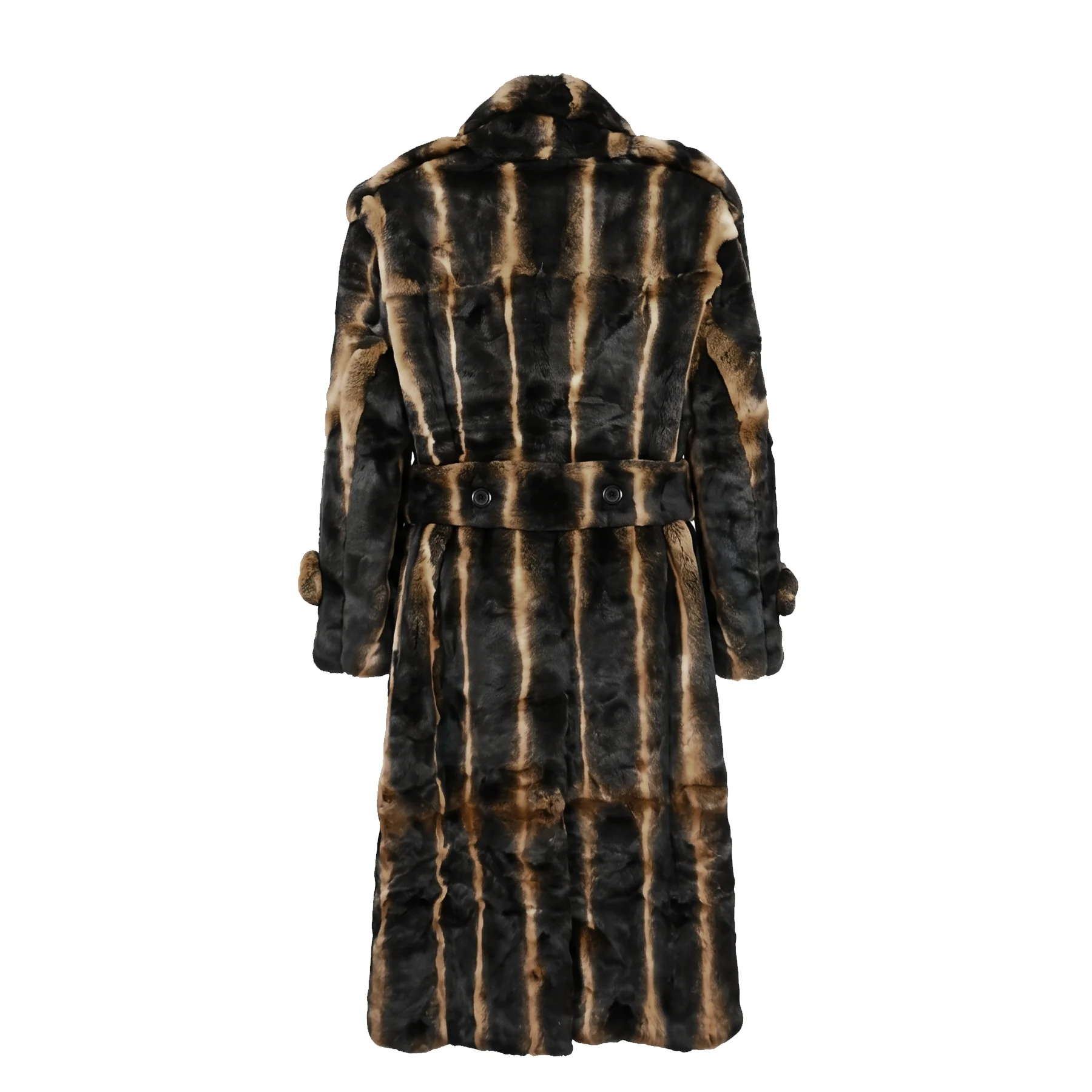 Kashani Men's Brown Full Length Rex Rabbit Trench Fur Coat - Image 2