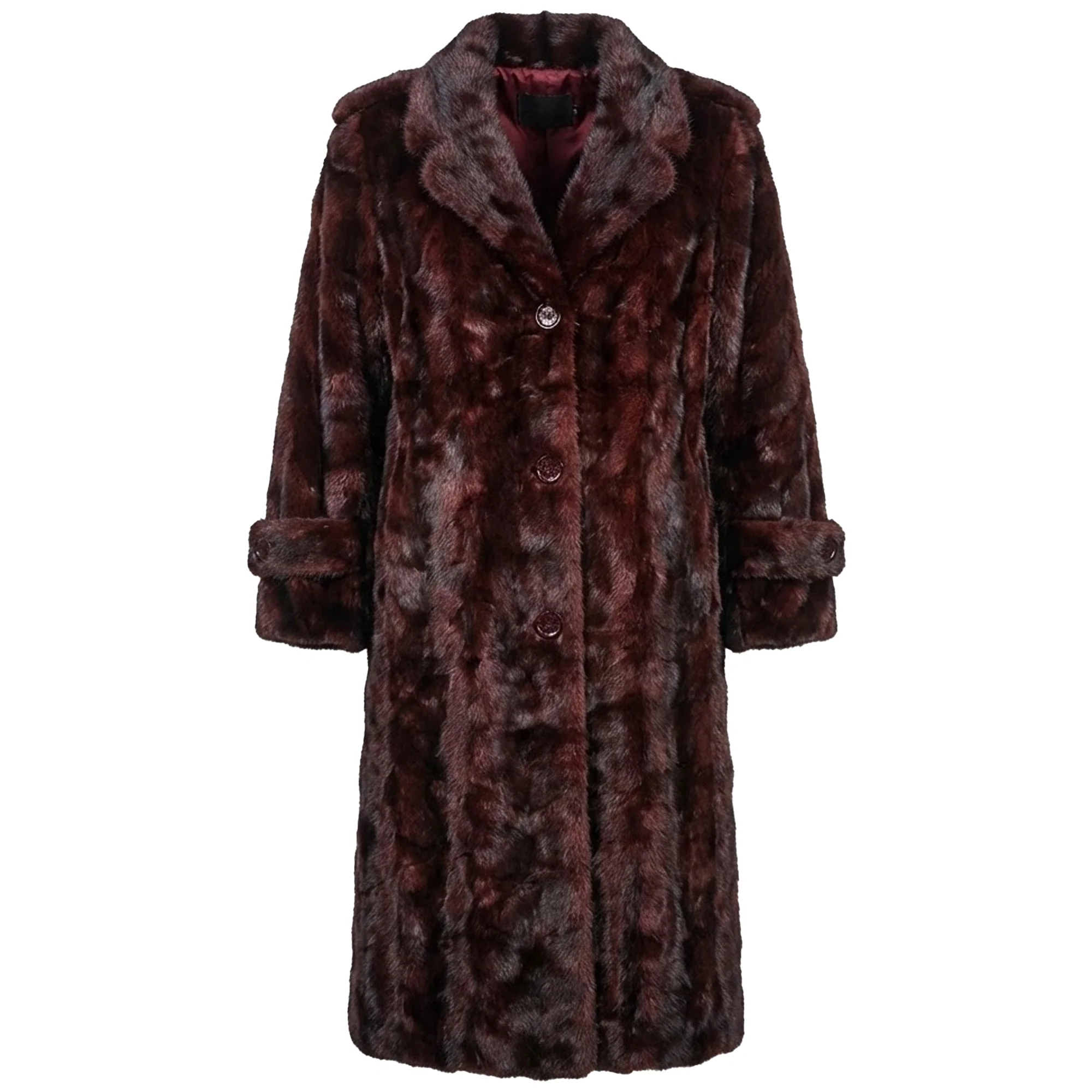 Kashani Men's Burgundy Full Mink Fur Trench Coat