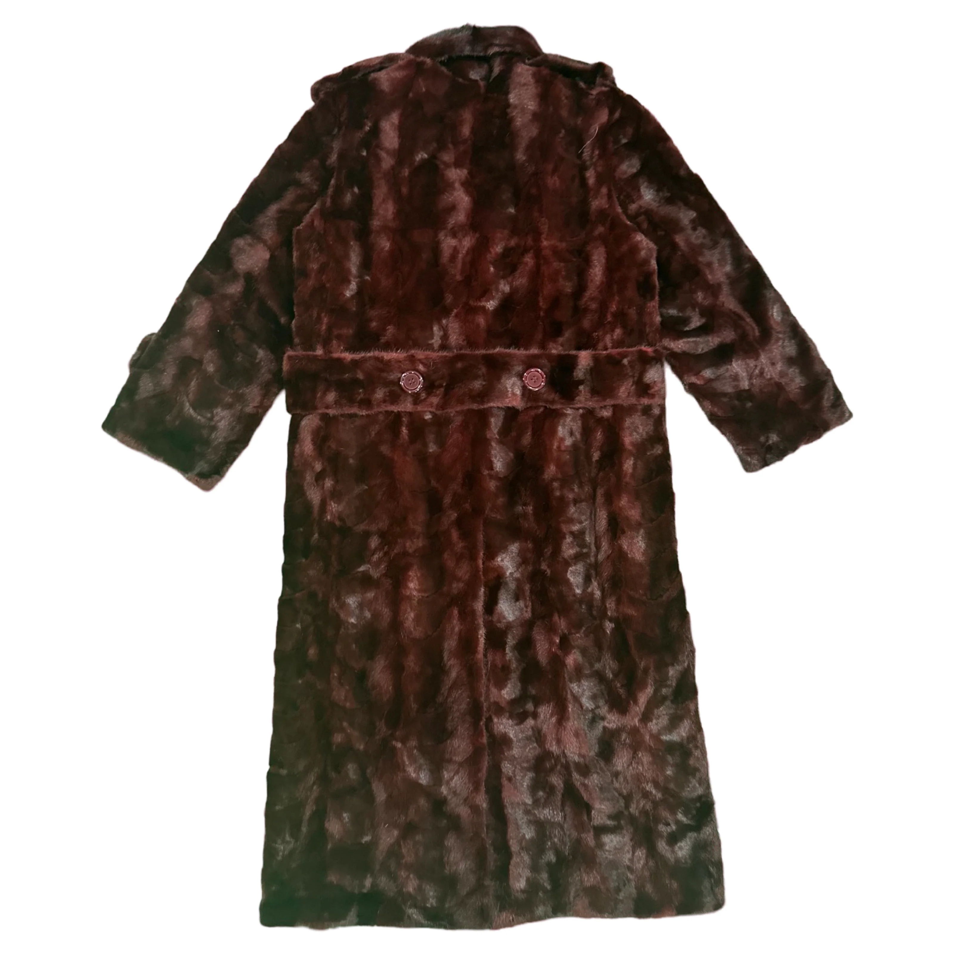 Kashani Men's Burgundy Full Mink Fur Trench Coat - Image 3