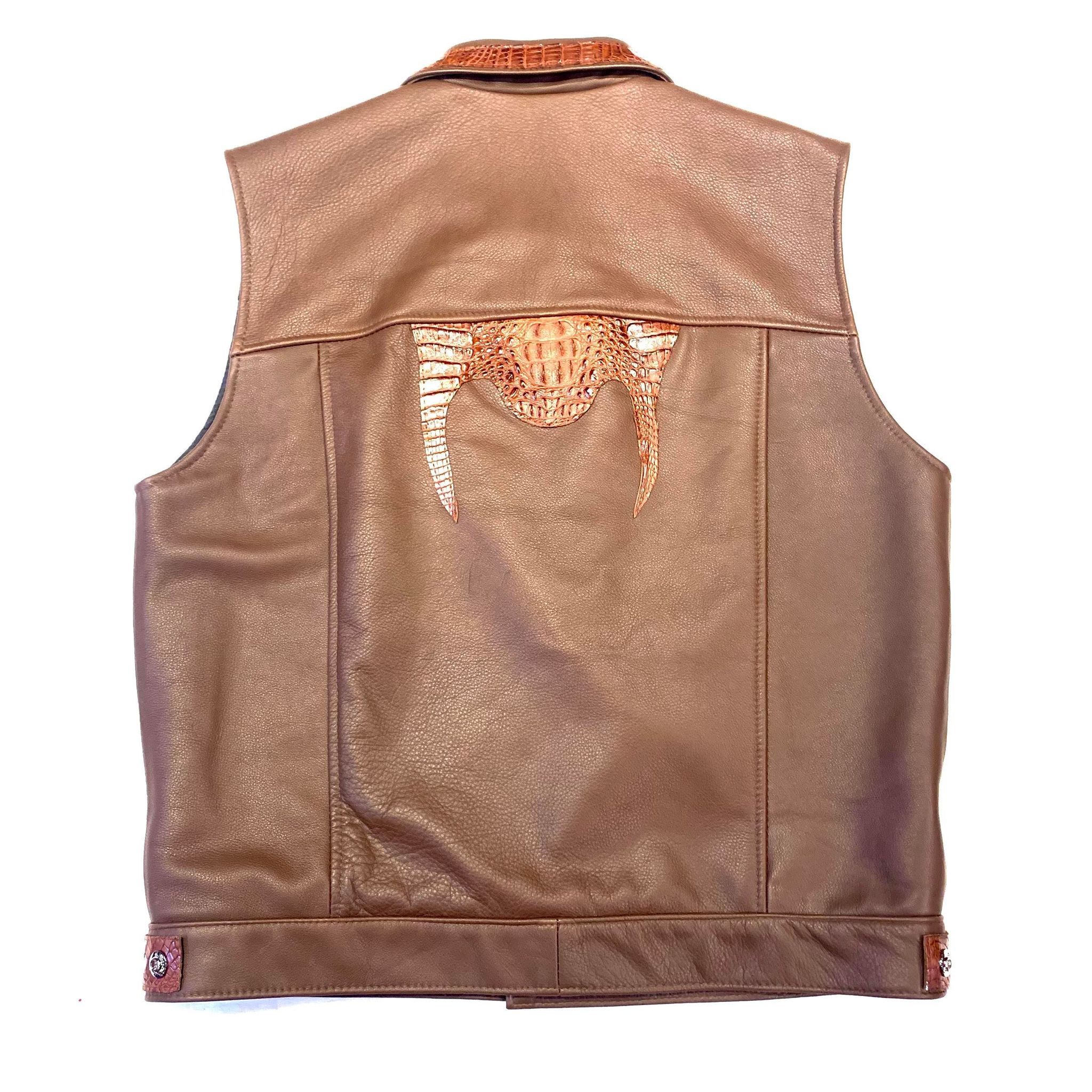 Kashani Men's Chocolate Brown Lambskin/Alligator Vest - Image 3