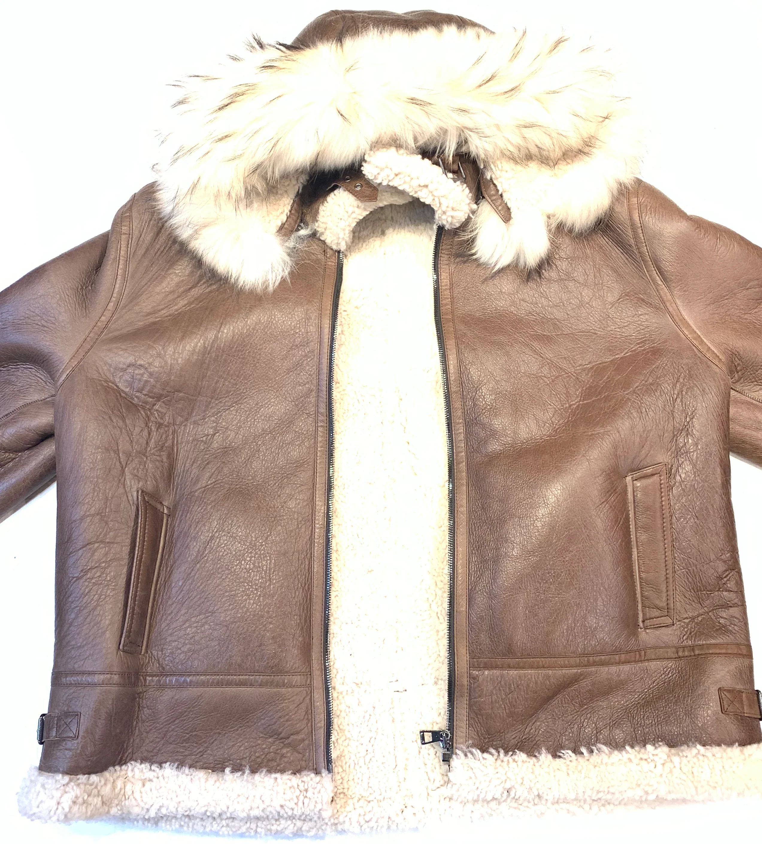 Kashani Men's Chocolate Brown Shearling Fox Hooded Bomber Jacket - Image 4