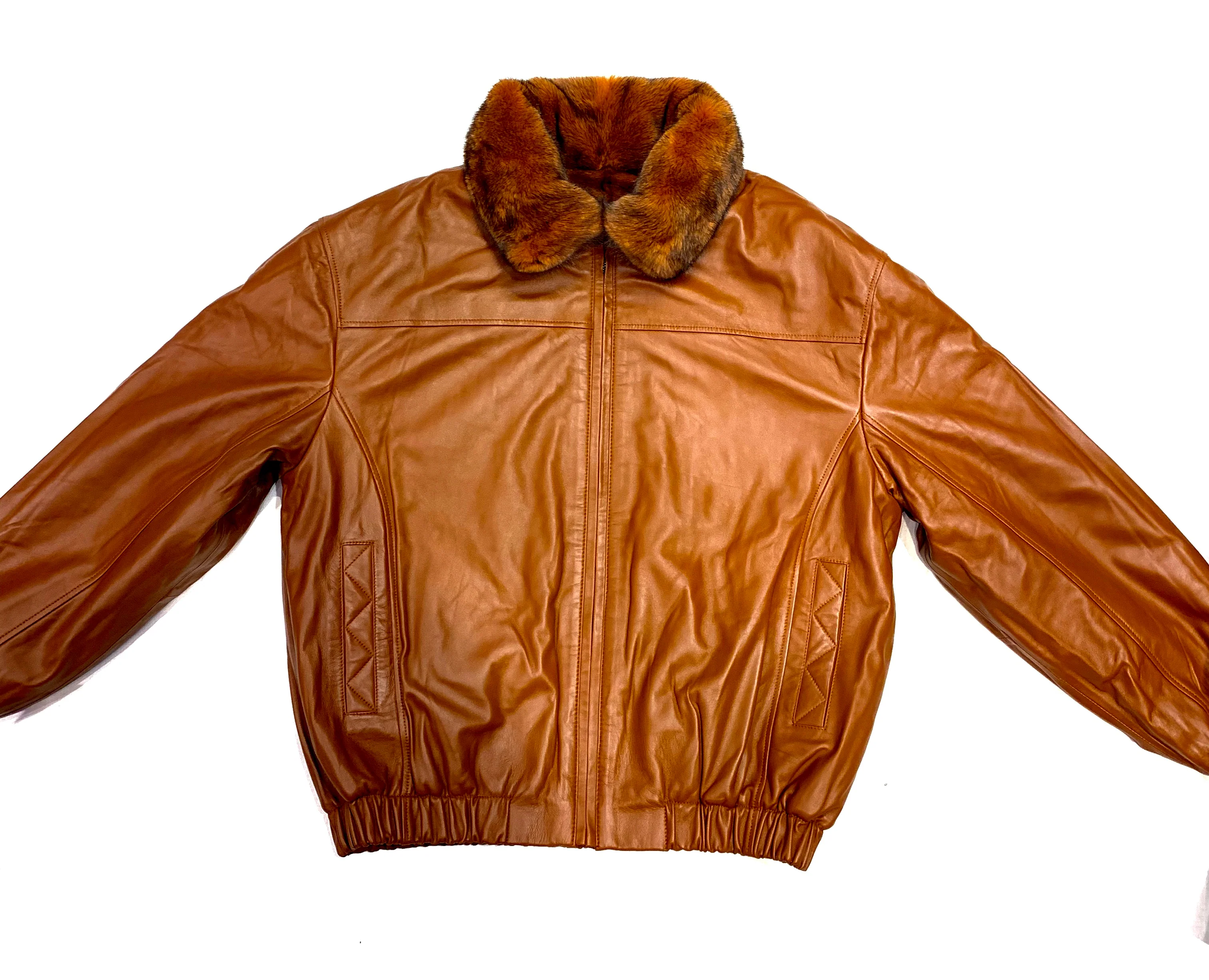 Kashani Men's Cognac Reversible Leather Mink Coat - Image 6