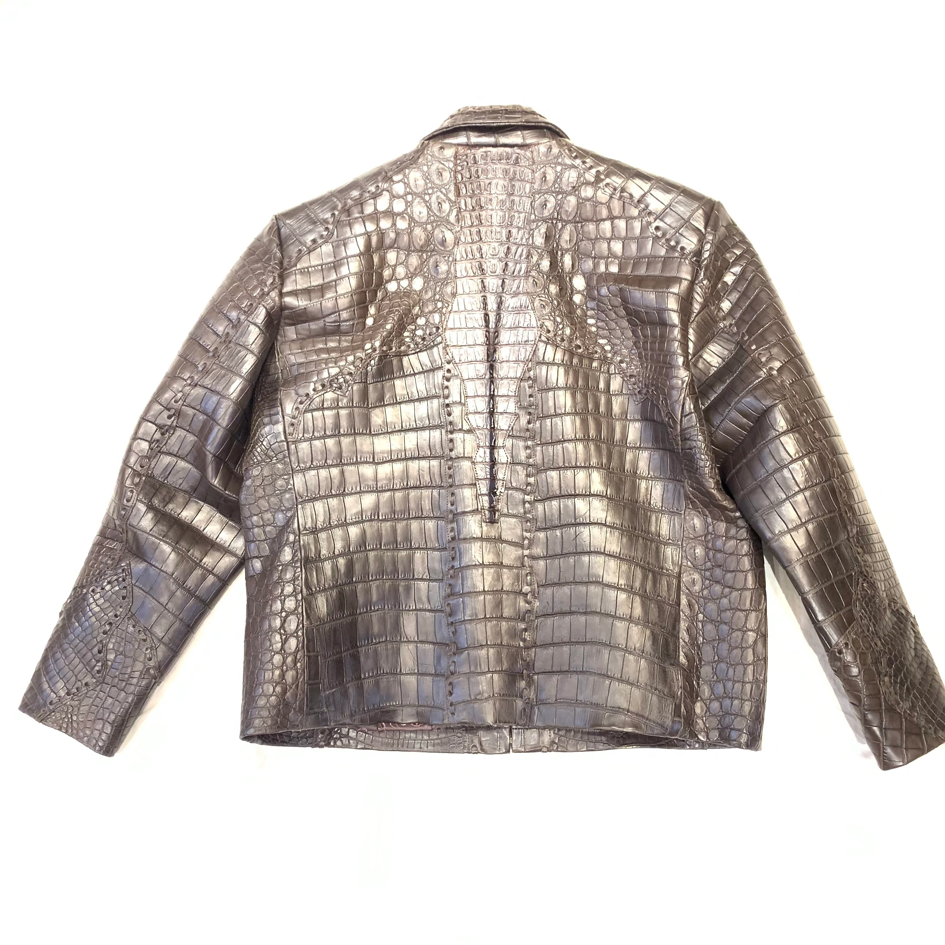 Kashani Men's Dark Brown All-Over Alligator Skin Bomber Jacket - Image 3