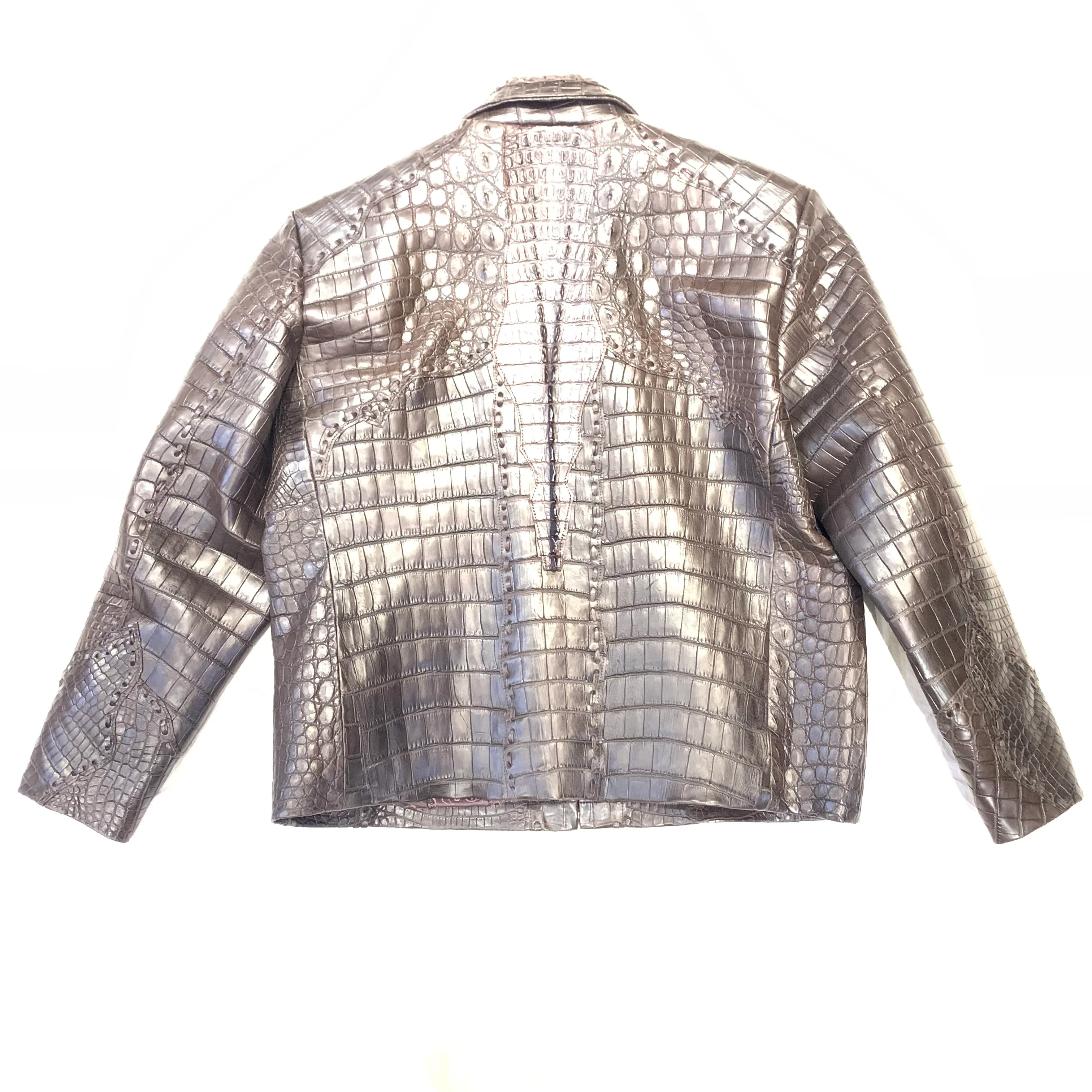 Kashani Men's Dark Brown All-Over Alligator Skin Bomber Jacket - Image 7