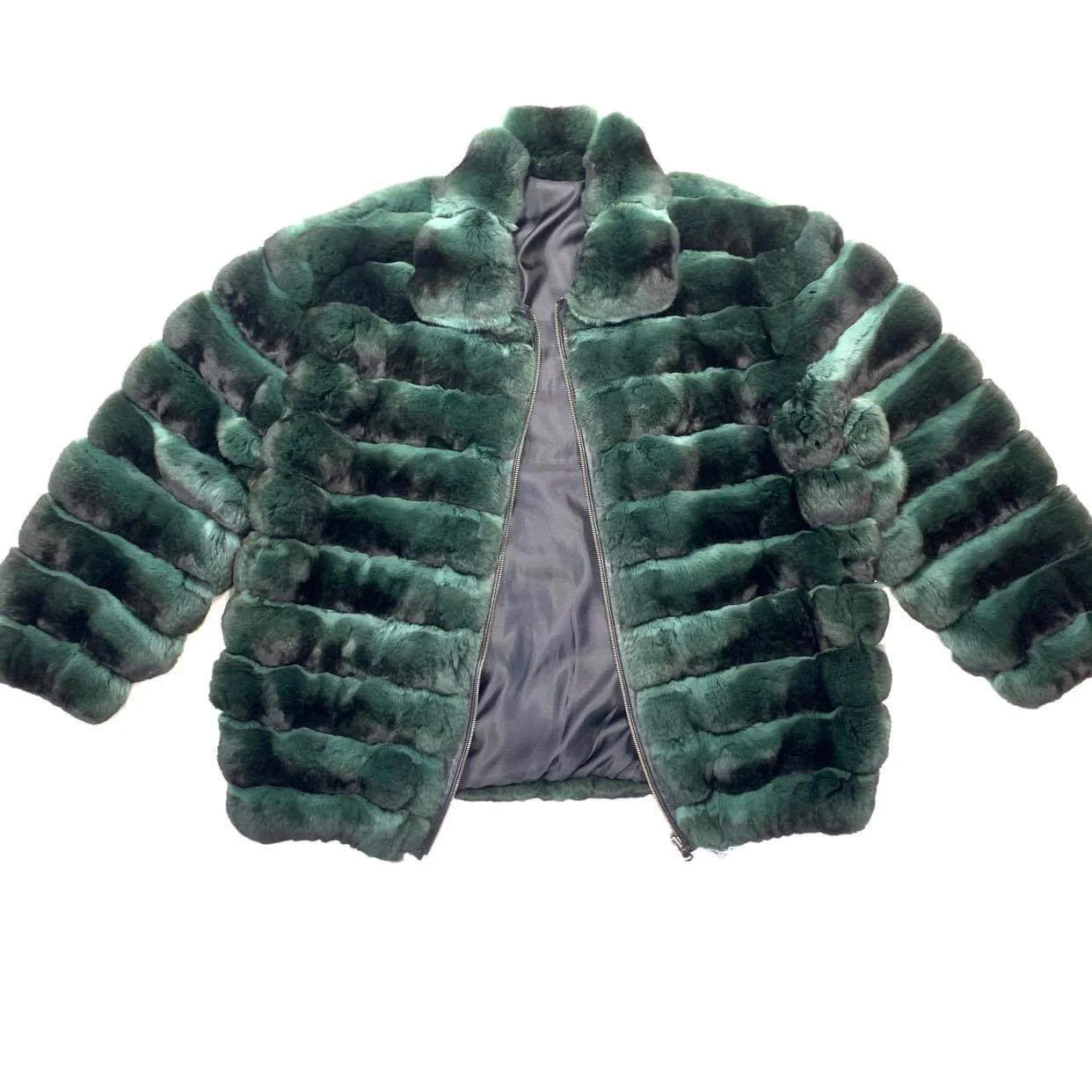 Kashani Men's Forest Green Chinchilla Fur Coat - Image 3