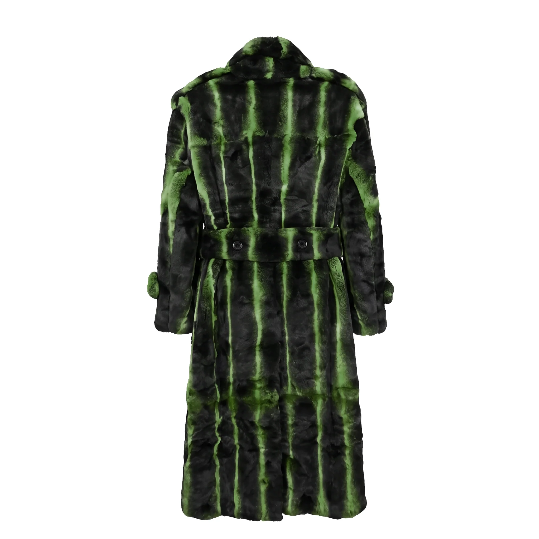Kashani Men's Green Full Length Rex Rabbit Trench Fur Coat - Image 2