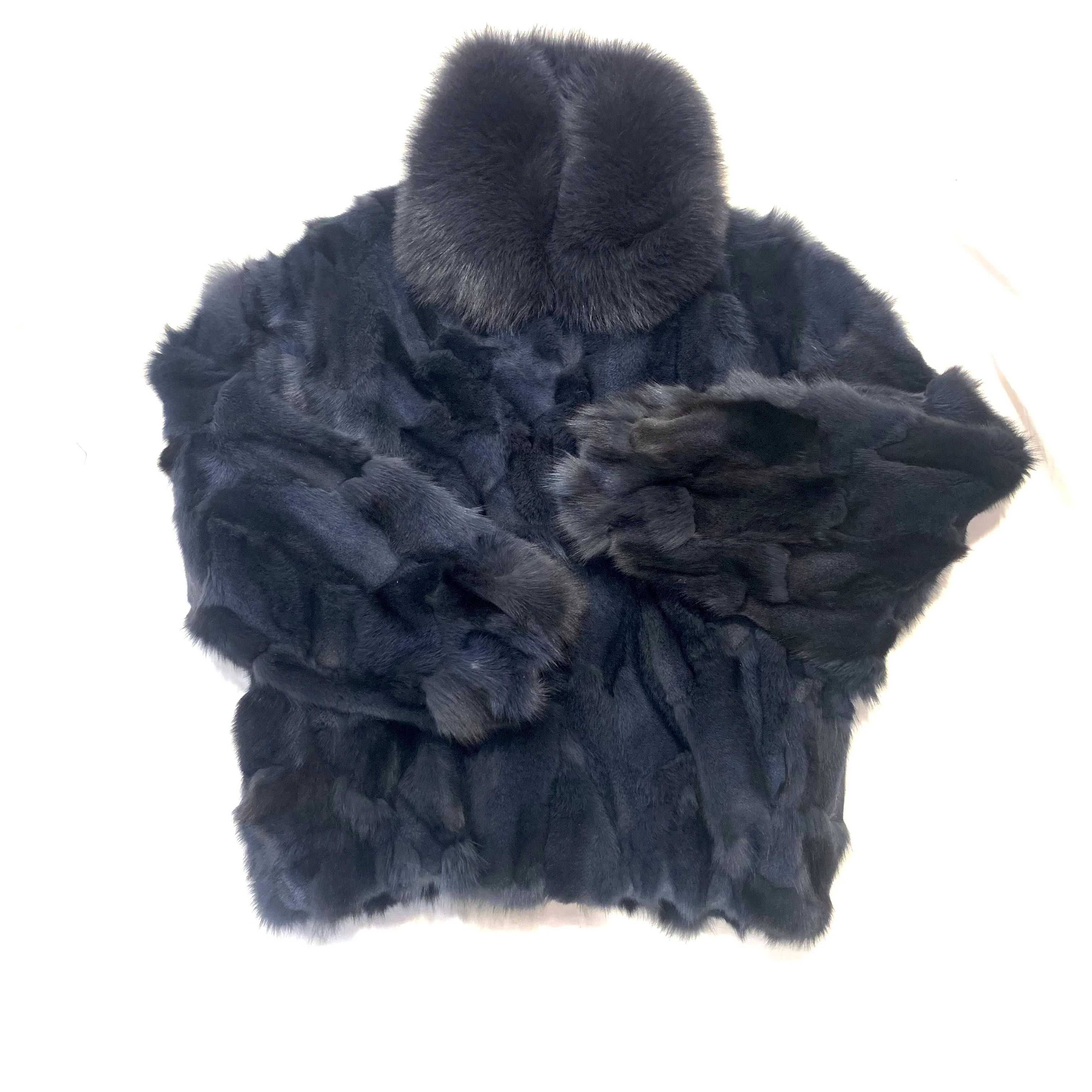 Kashani Men's Charcoal Grey Full Fox Fur Bomber Coat - Image 3