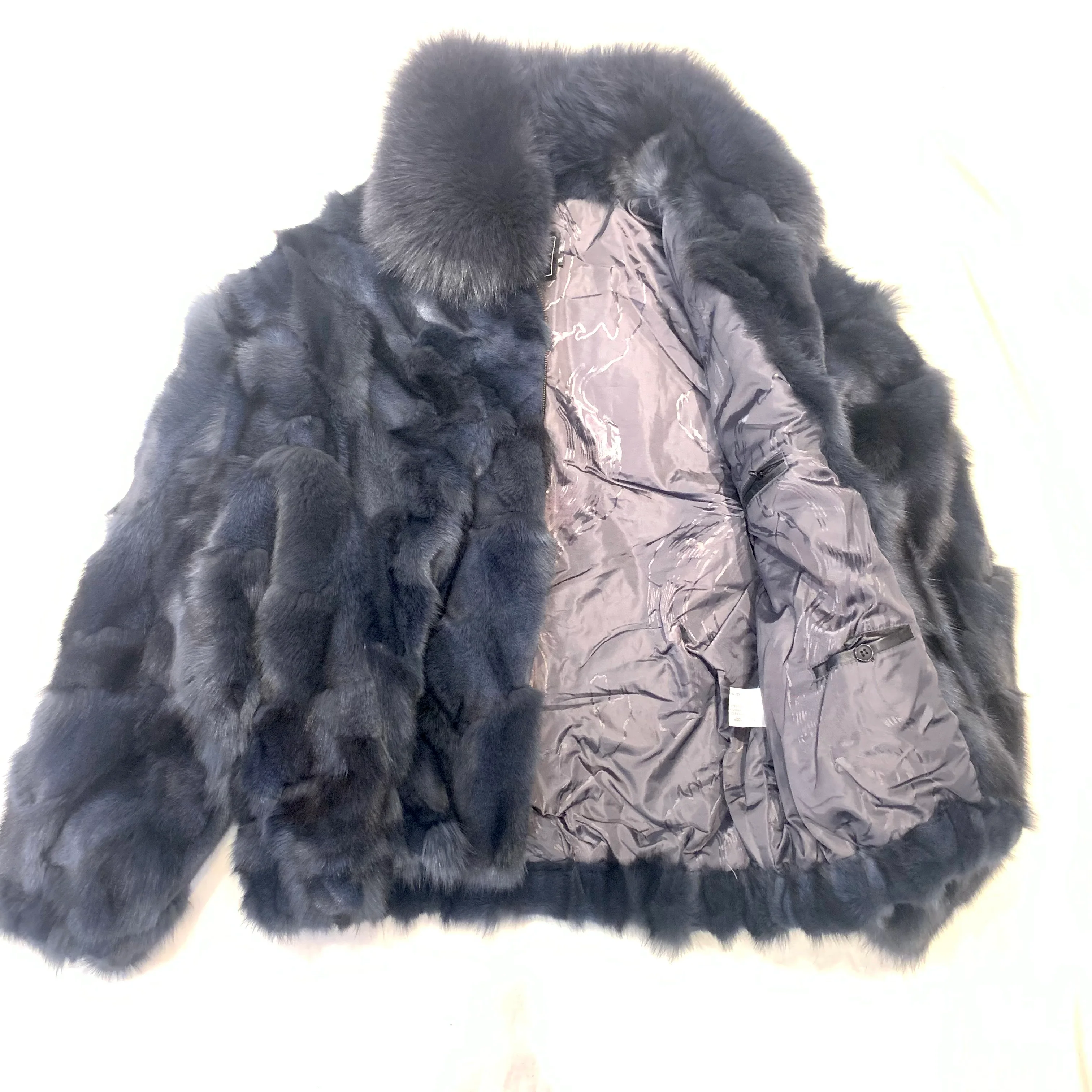 Kashani Men's Charcoal Grey Full Fox Fur Bomber Coat - Image 4