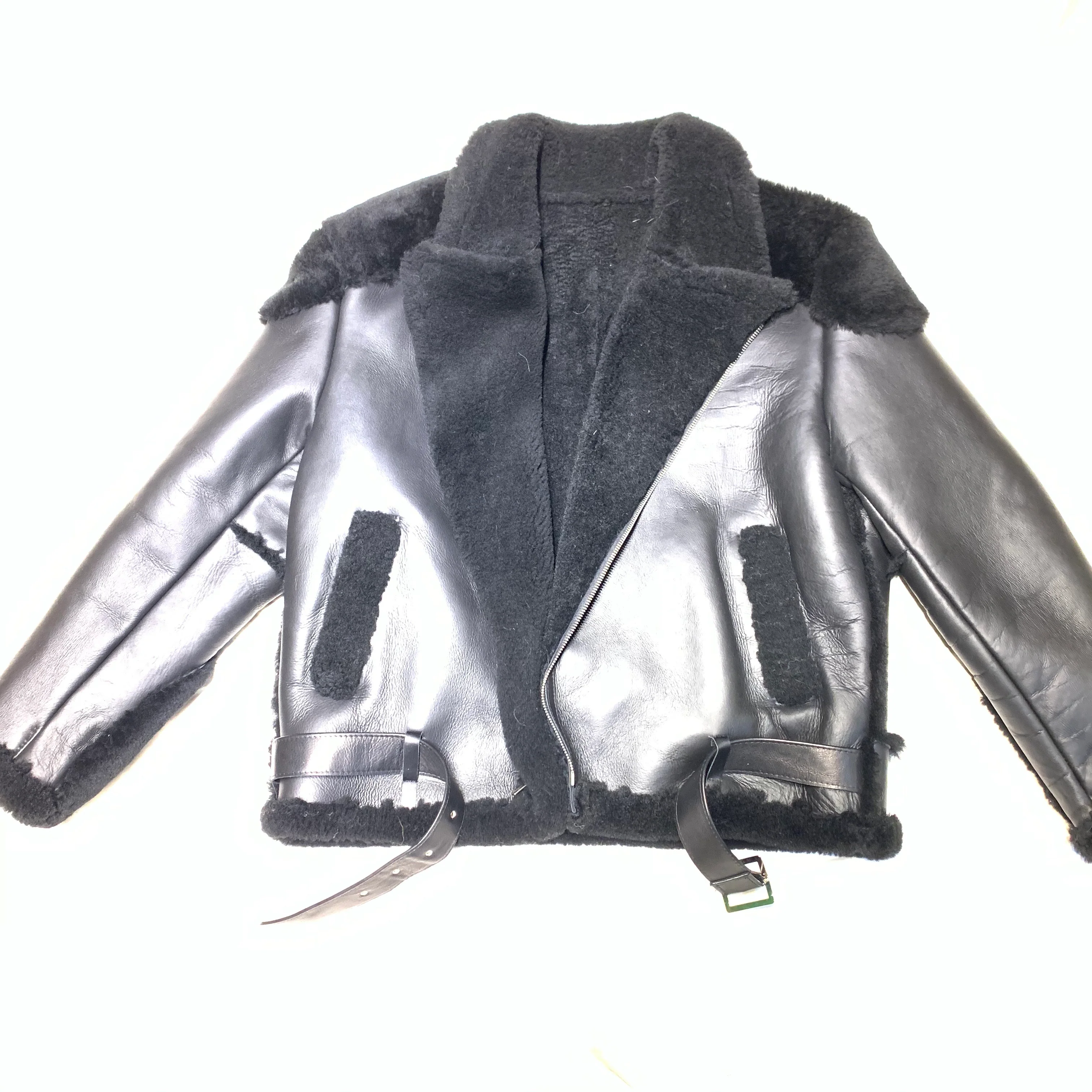 Kashani Men's Jet Black Biker Shearling Jacket - Image 3
