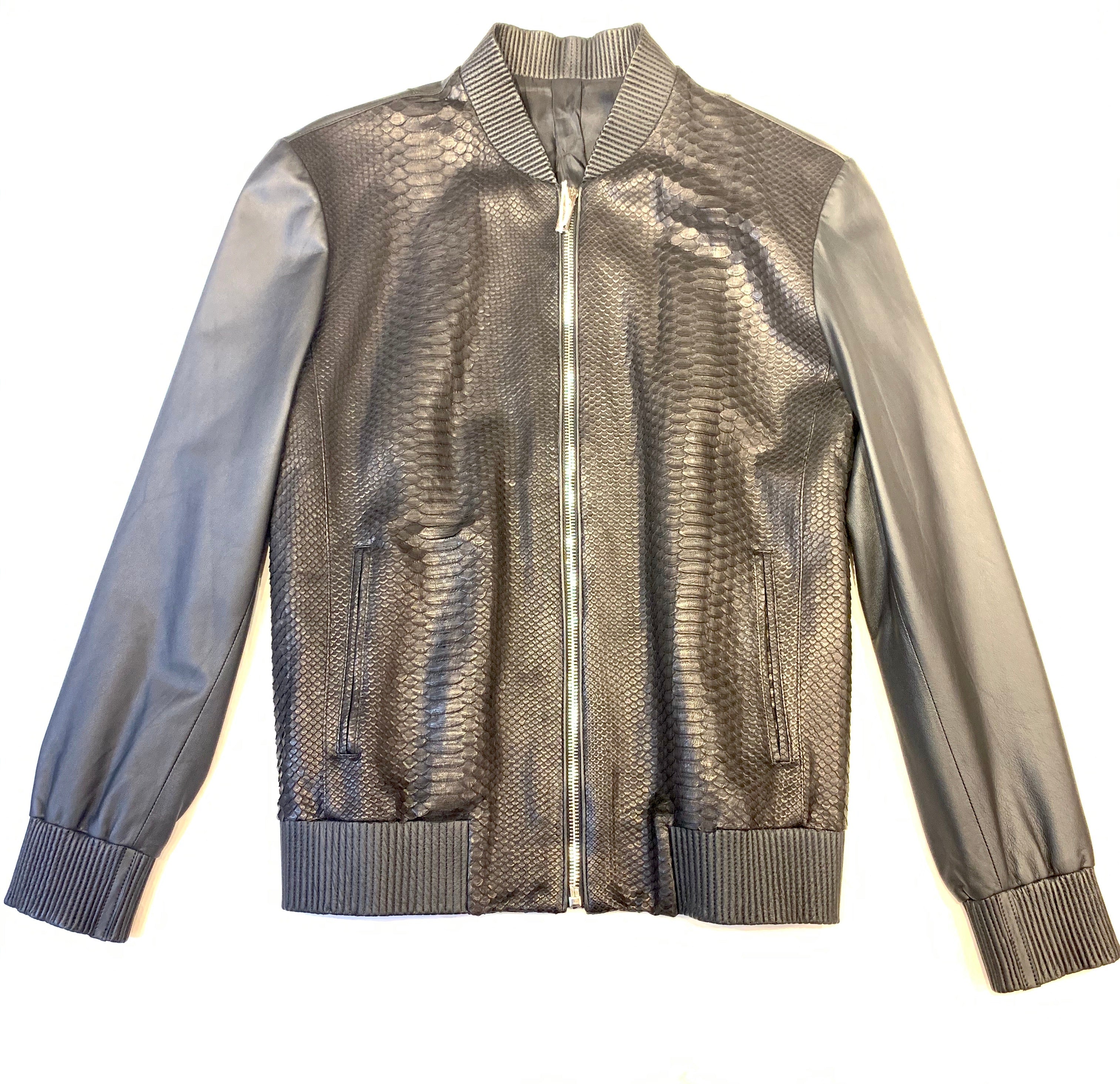 Kashani Men's Jet Black Python/Lambskin Baseball Jacket - Image 2