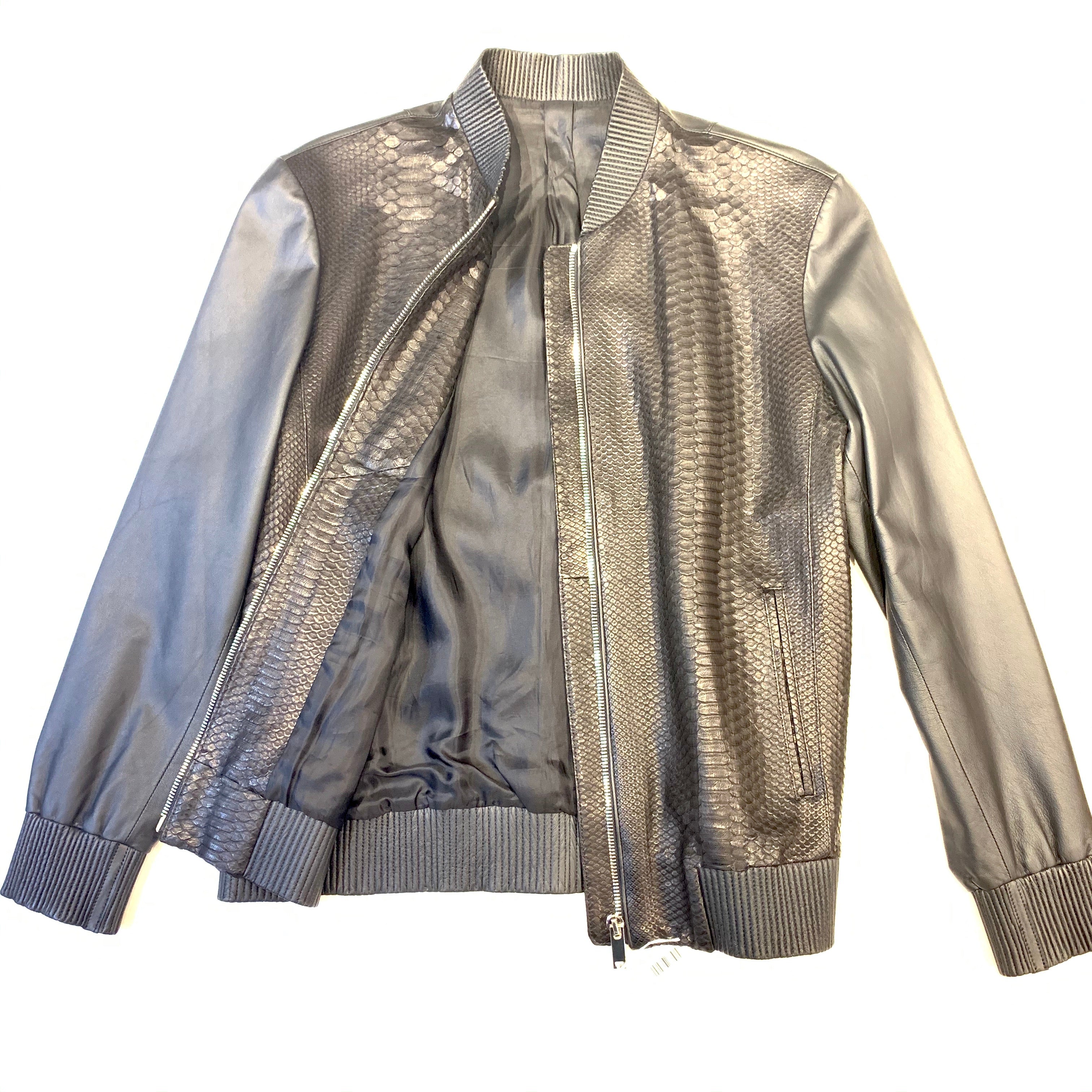 Kashani Men's Jet Black Python/Lambskin Baseball Jacket - Image 3