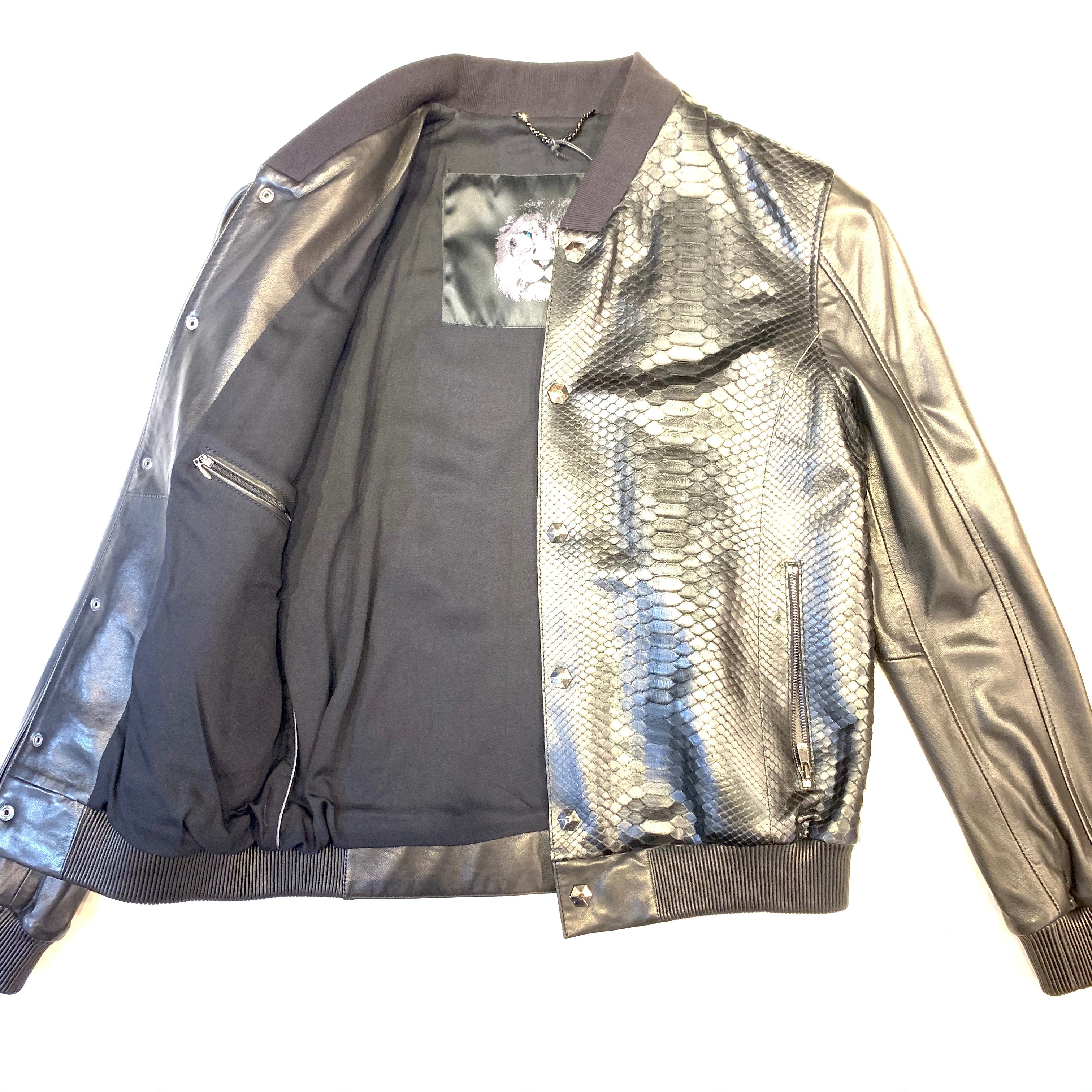 Kashani Men's Jet Black Python/Lambskin Bomber Jacket - Image 3
