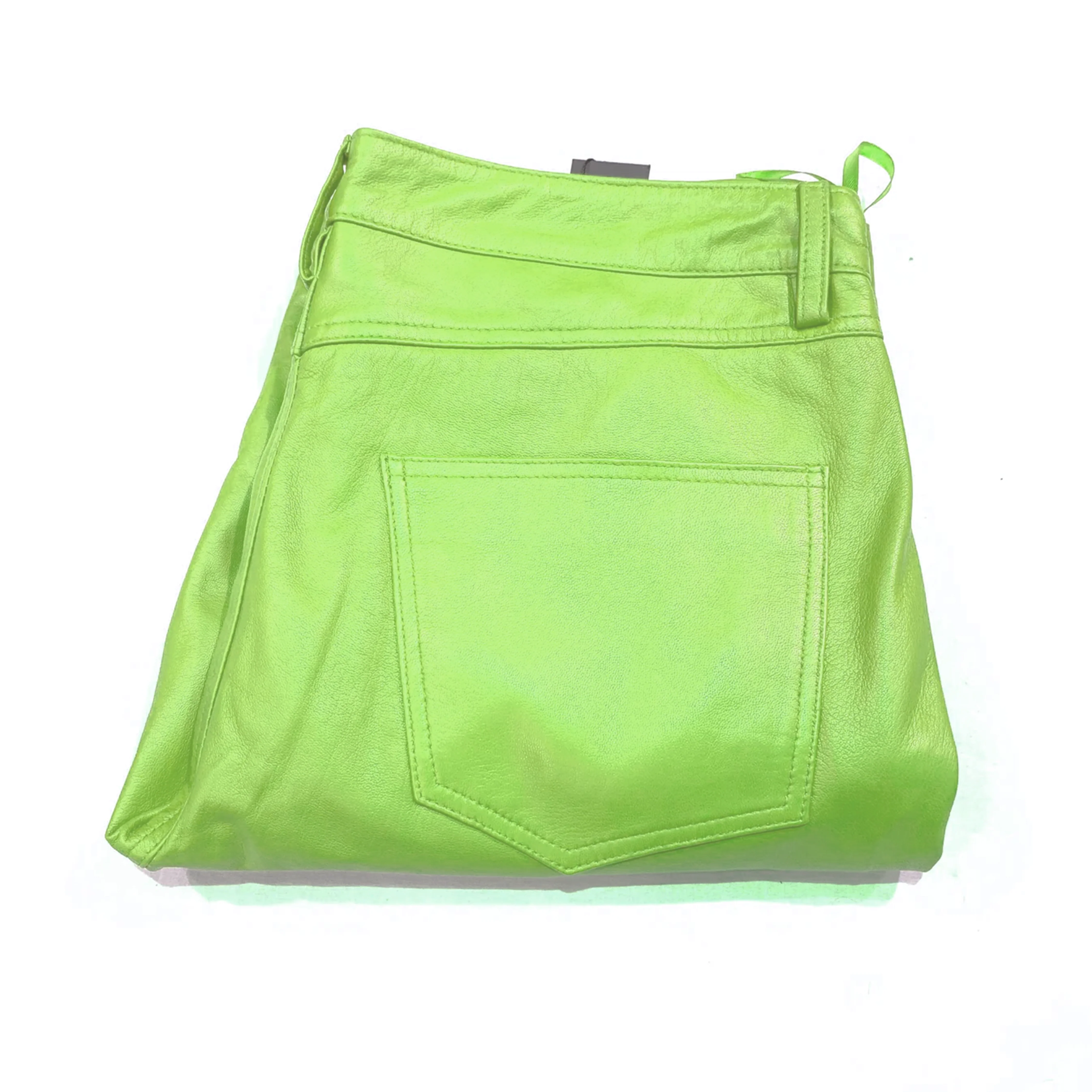 Kashani Men's Lime Green Lambskin Straight Cut Leather Pants - Image 2