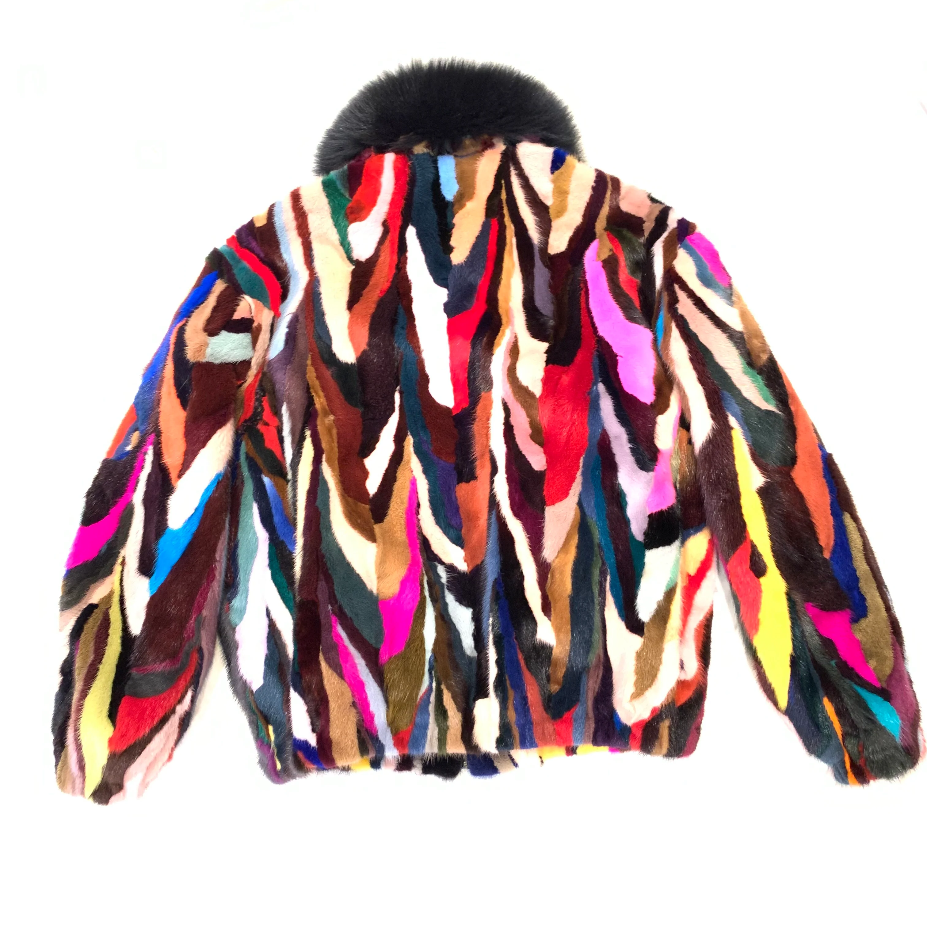Kashani Men's Multi-Color Mink Fox Fur Collar Bomber Coat - Image 4