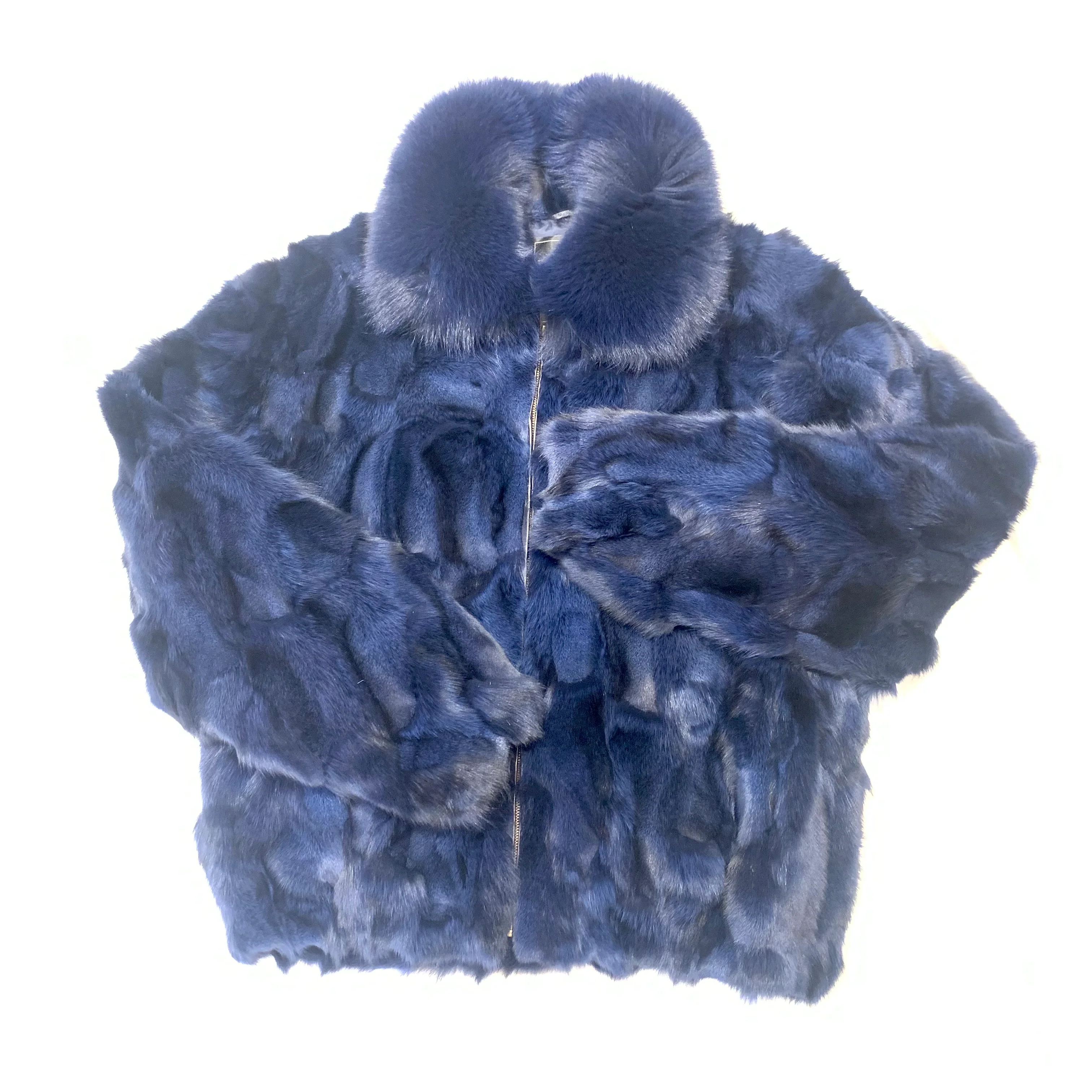 Kashani Men's Navy Full Fox Fur Bomber Coat - Image 3