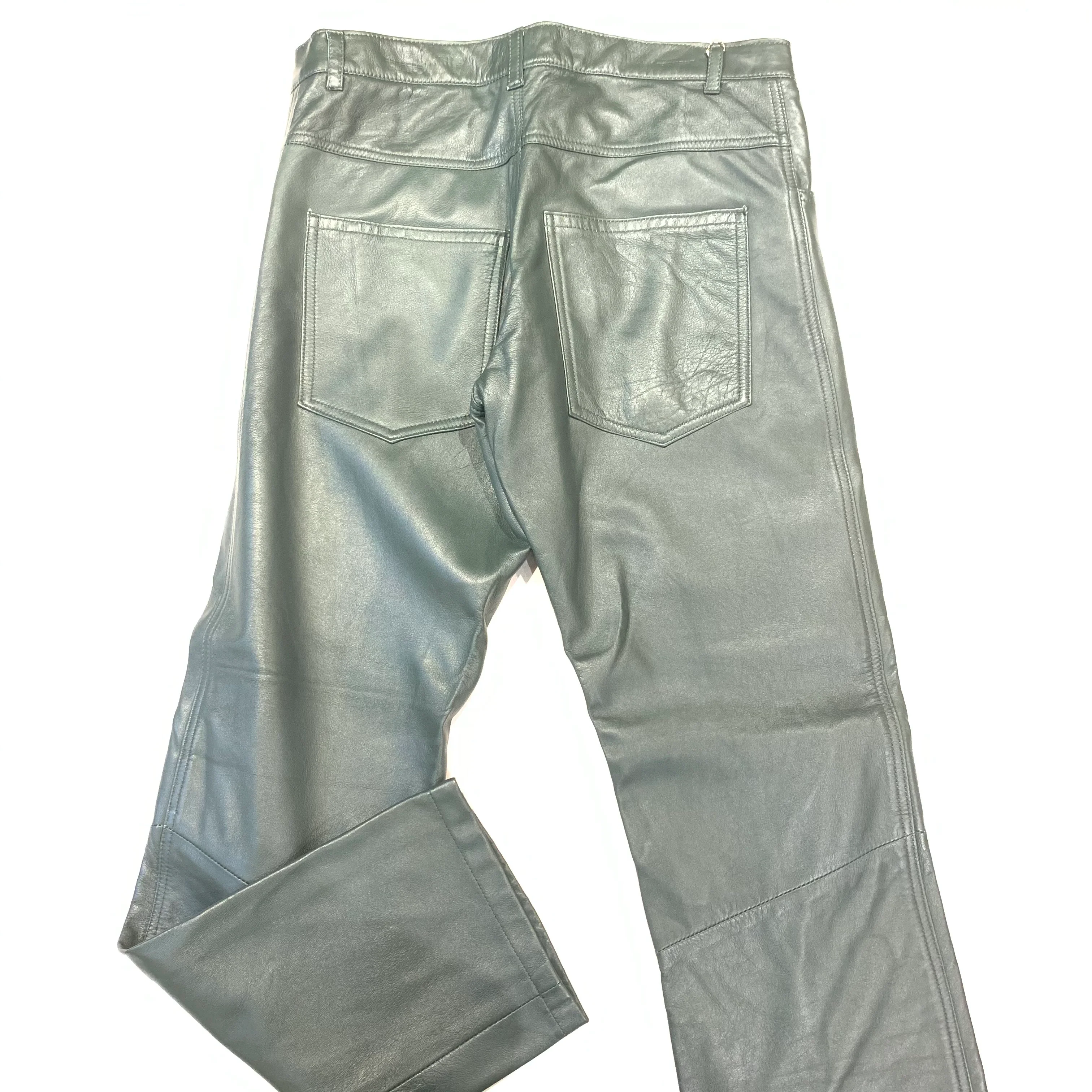 Kashani Men's Olive Green Lambskin Straight Cut Leather Pants - Image 5