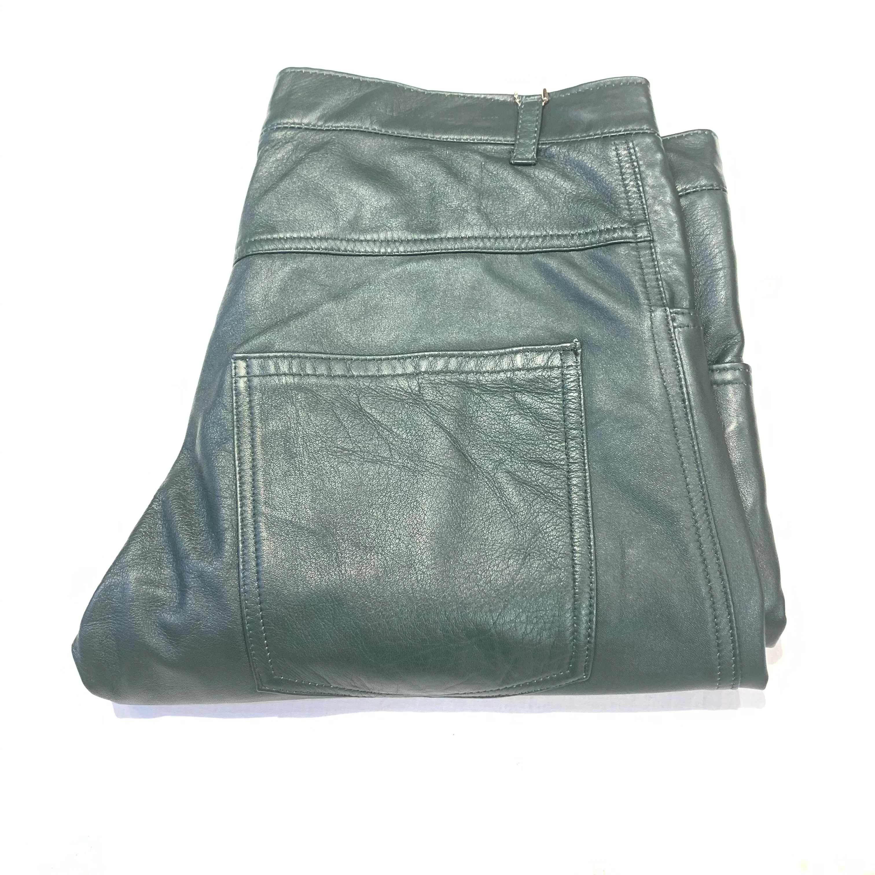 Kashani Men's Olive Green Lambskin Straight Cut Leather Pants - Image 6