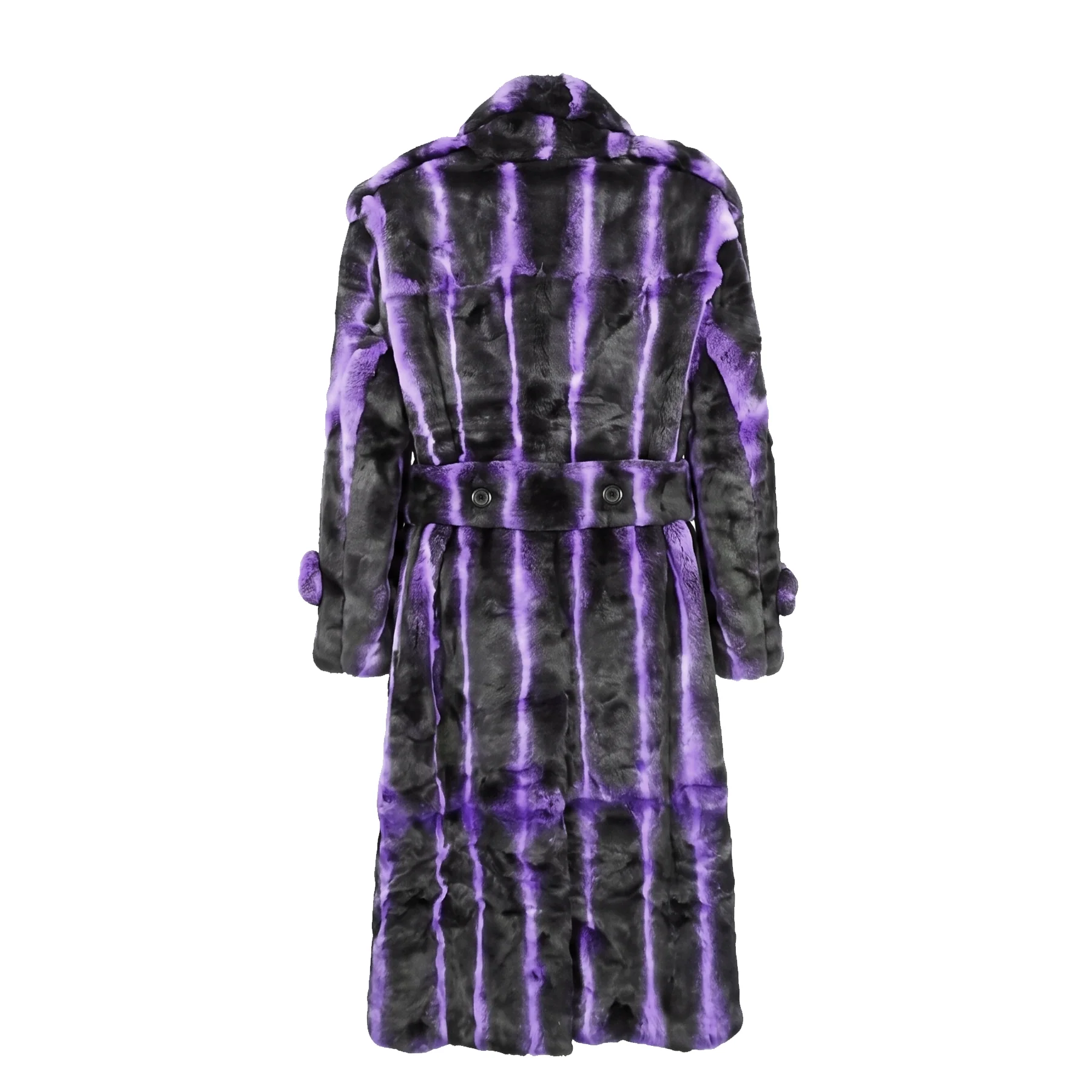 Kashani Men's Purple Full Length Rex Rabbit Trench Fur Coat - Image 2
