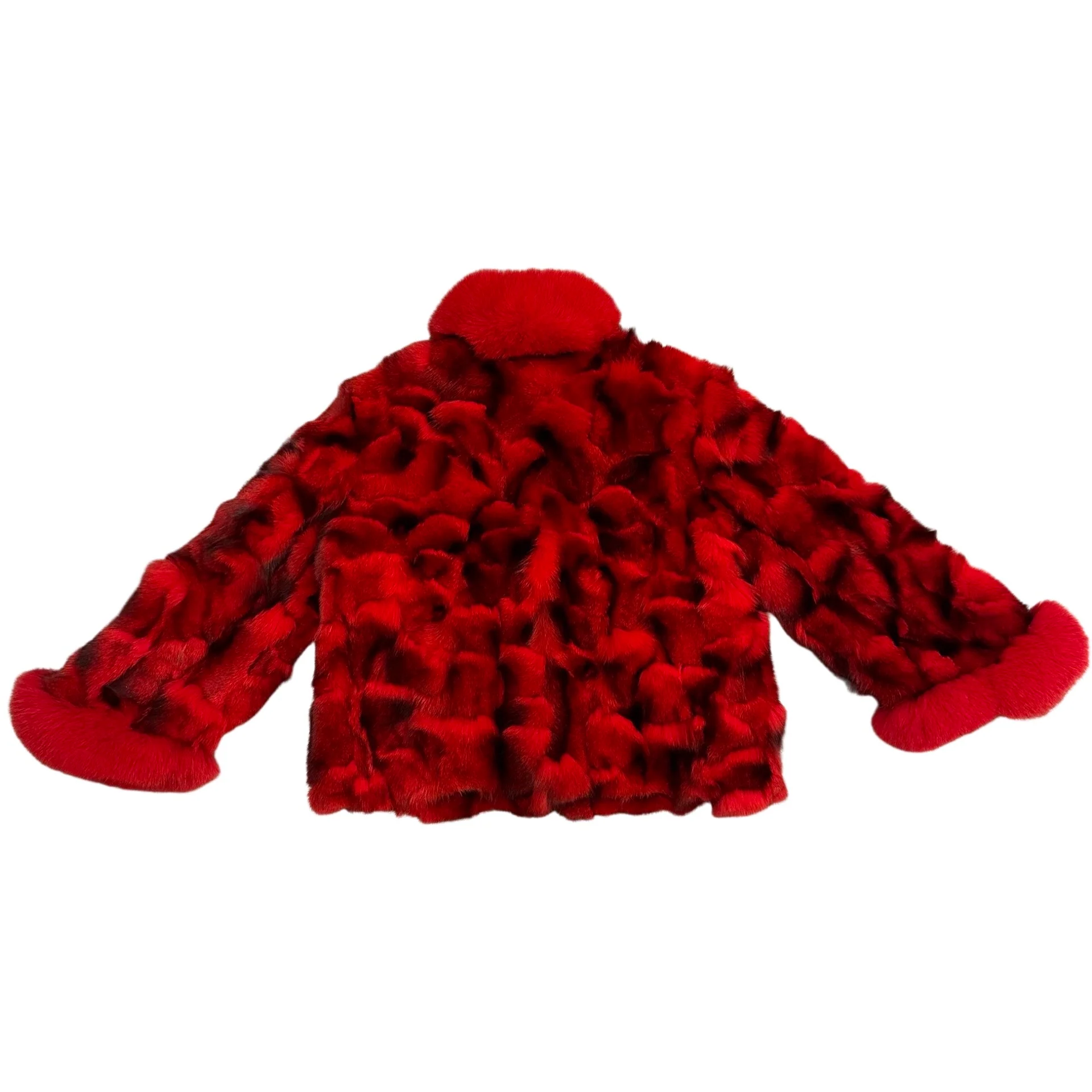Kashani Women's Red & Black Fox Fur Coat - Image 2