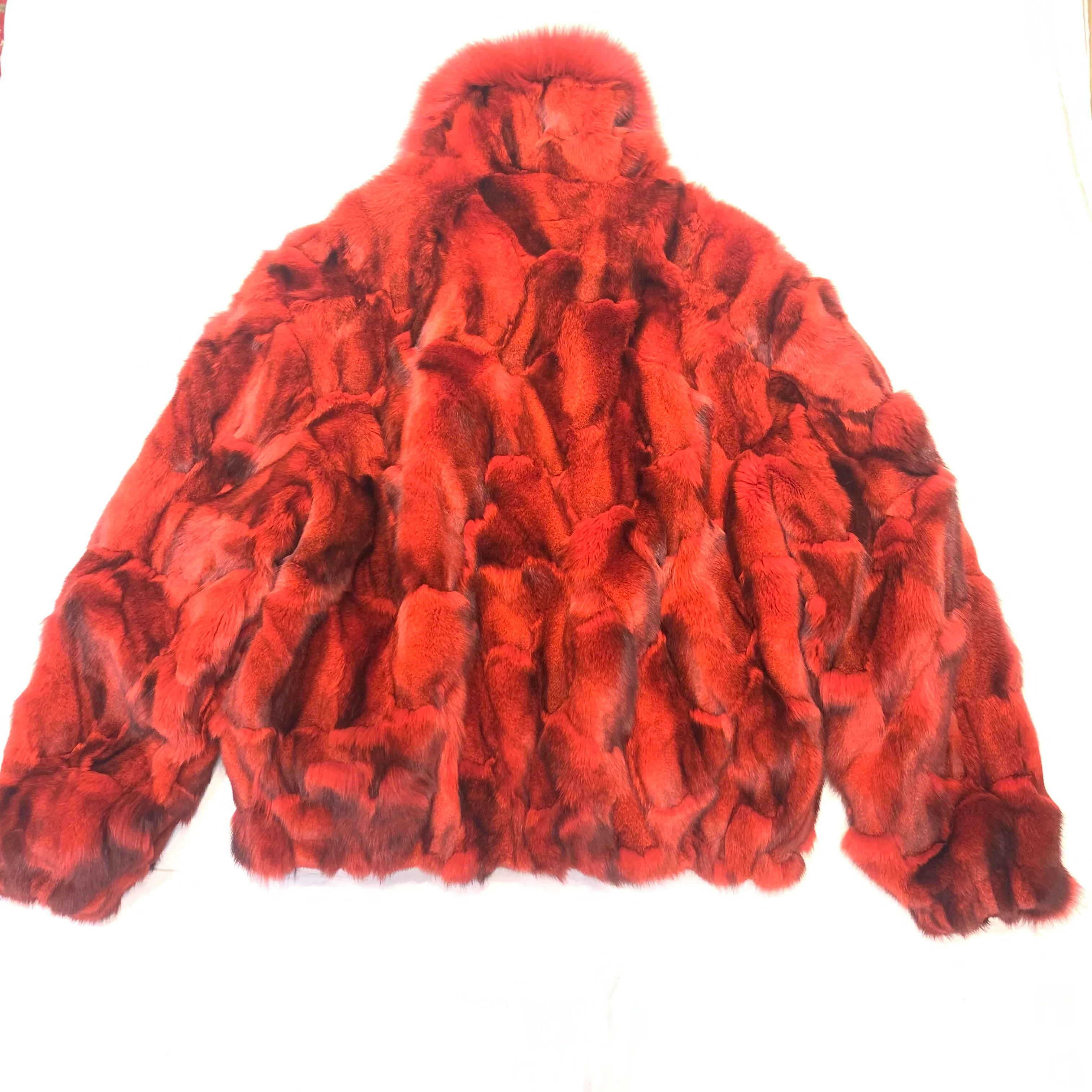 Kashani Men's Red Full Fox Fur Bomber Coat - Image 5