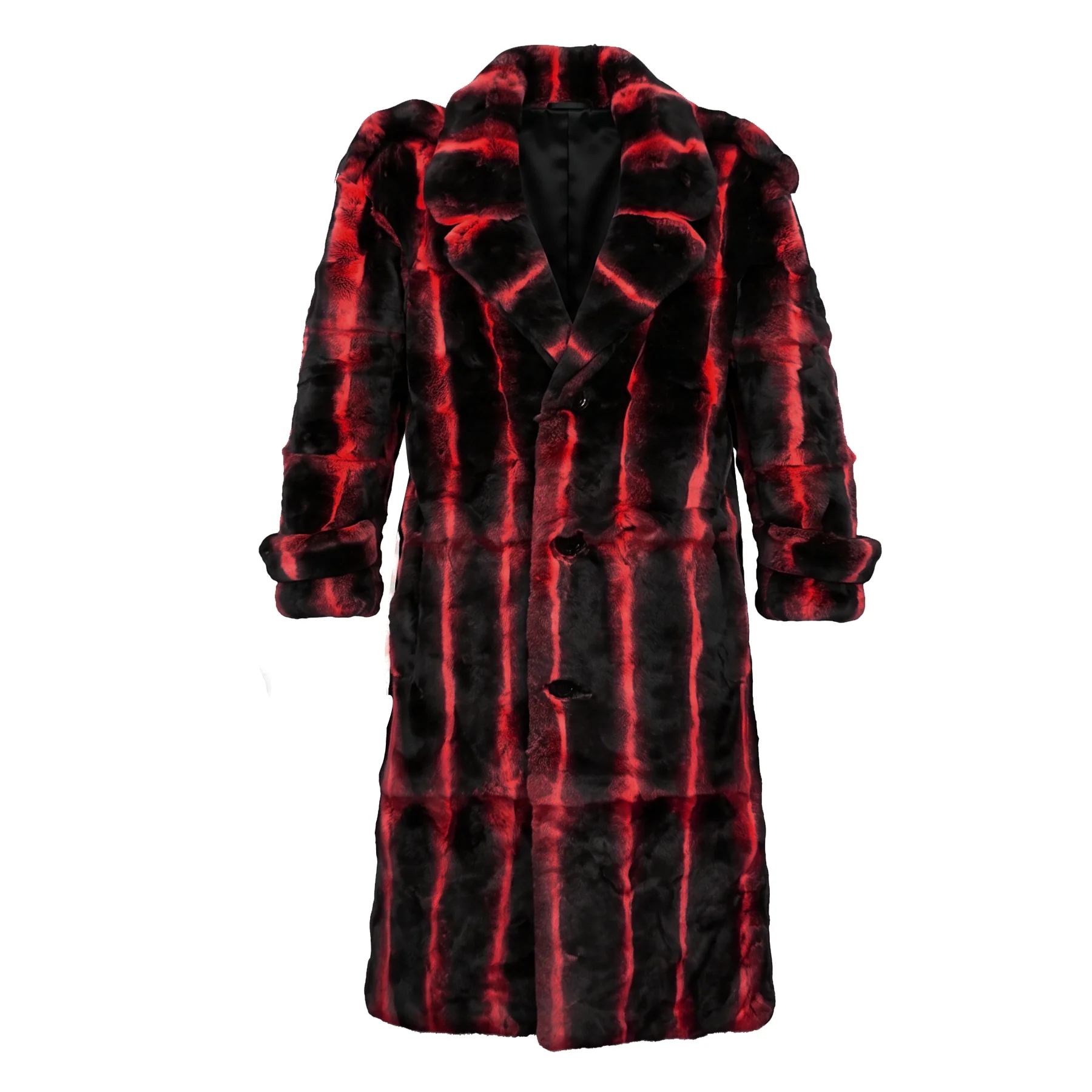 Kashani Men's Red Full Length Rex Rabbit Trench Fur Coat