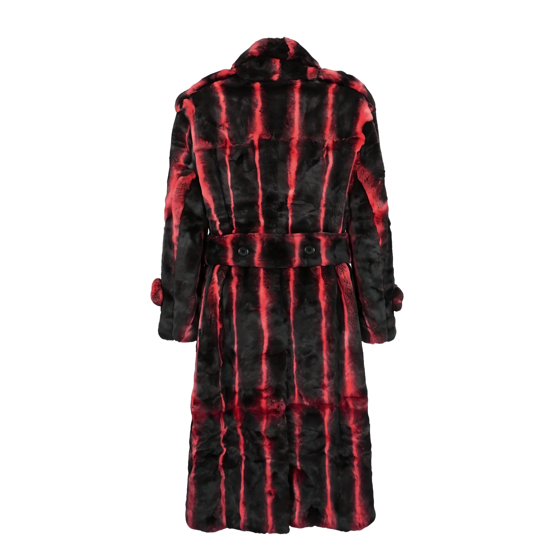 Kashani Men's Red Full Length Rex Rabbit Trench Fur Coat - Image 2
