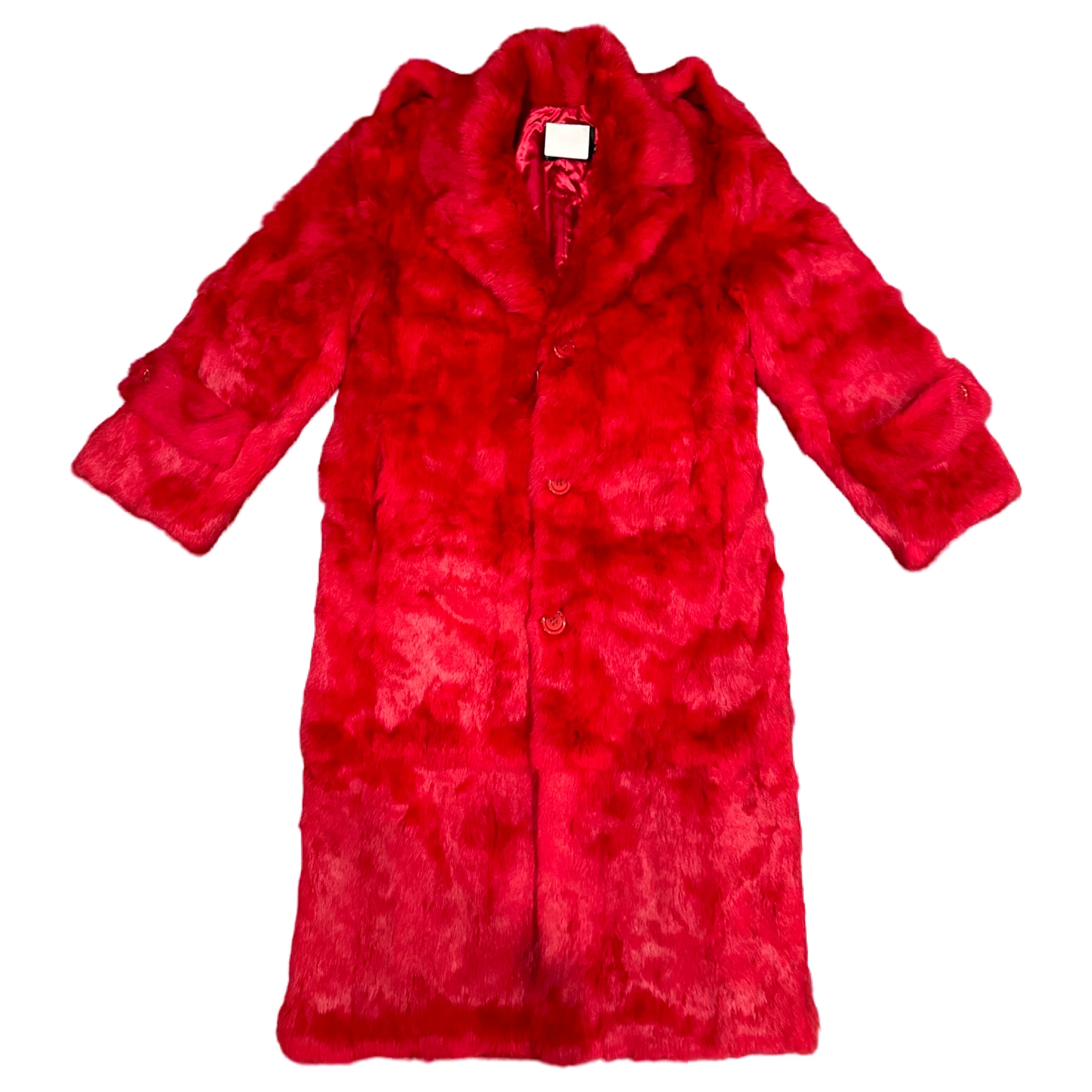 Kashani Men's Red Rabbit Fur Trench Coat