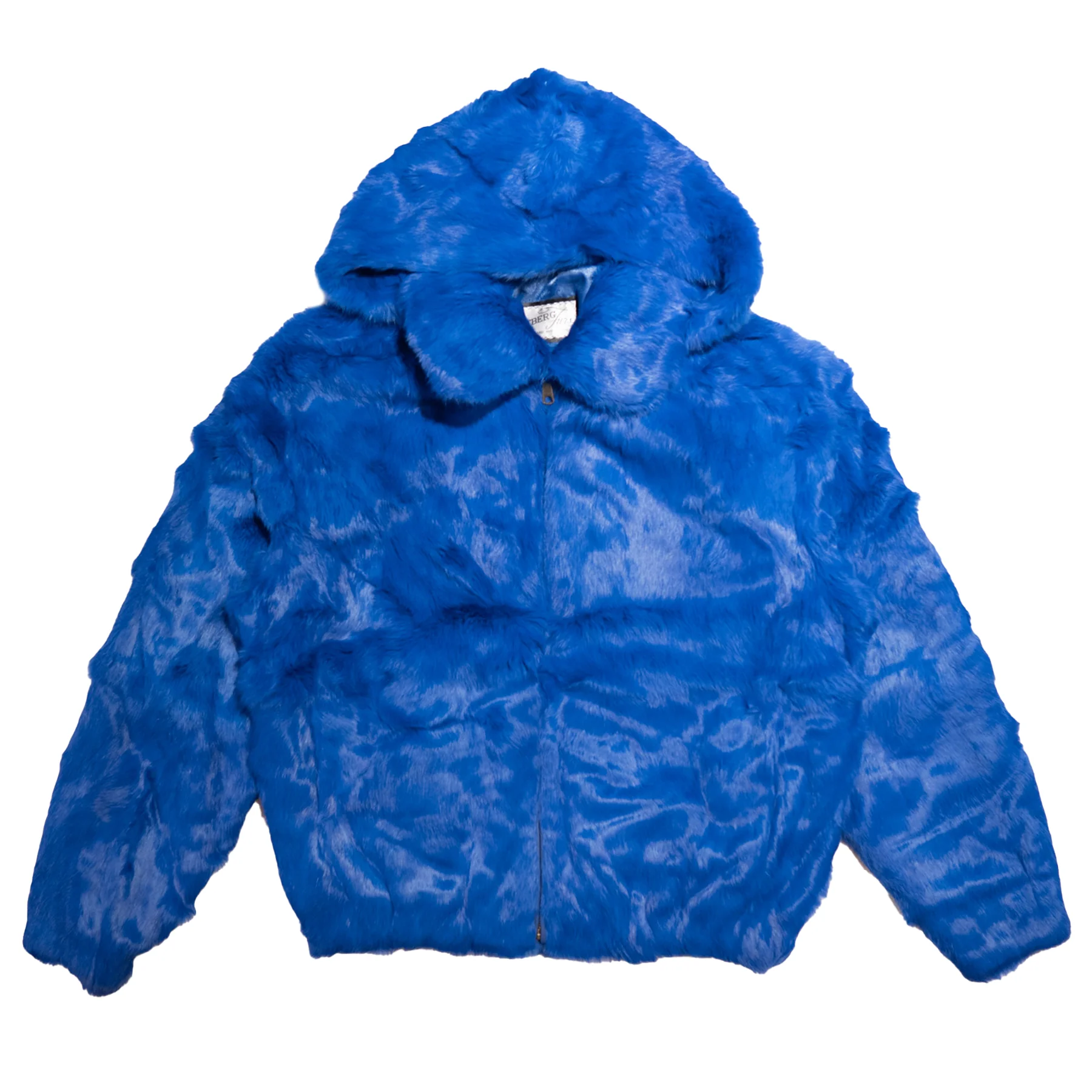 Kashani Men's Royal Blue Rabbit Fur Hooded Bomber Jacket - Image 2