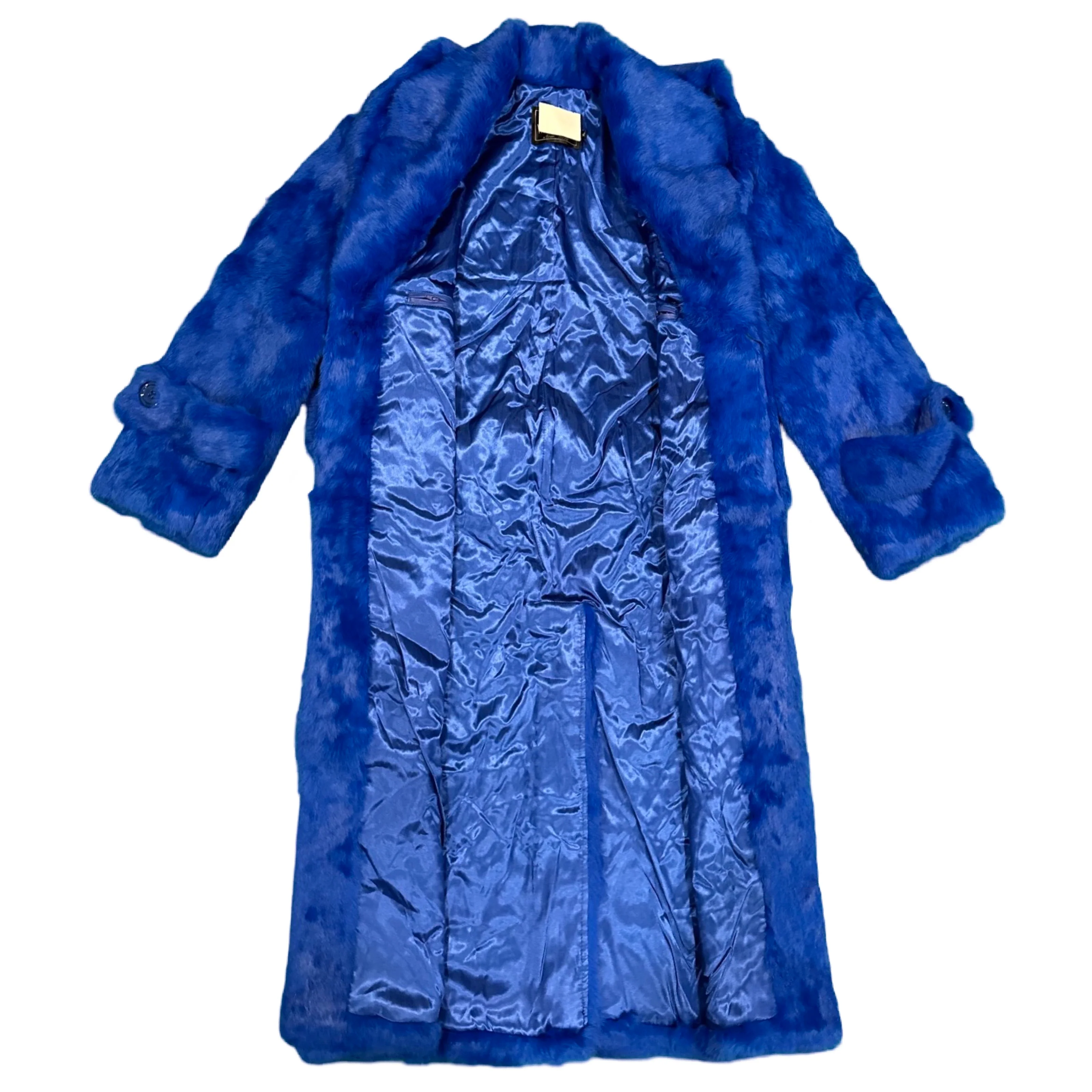 Kashani Men's Royal Blue Rabbit Fur Trench Coat - Image 3